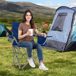 Mondawe - Oversized Folding Camping Chair w Cooler Pouch & Cup Holder Heavy Duty 500 lbs Padded Armrests - Navy