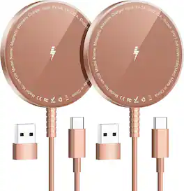 Core Tech - Magnetic Wireless Charging Pads with USB-C Cables and USB-A Adapters, 2-Pack - Rose Gold