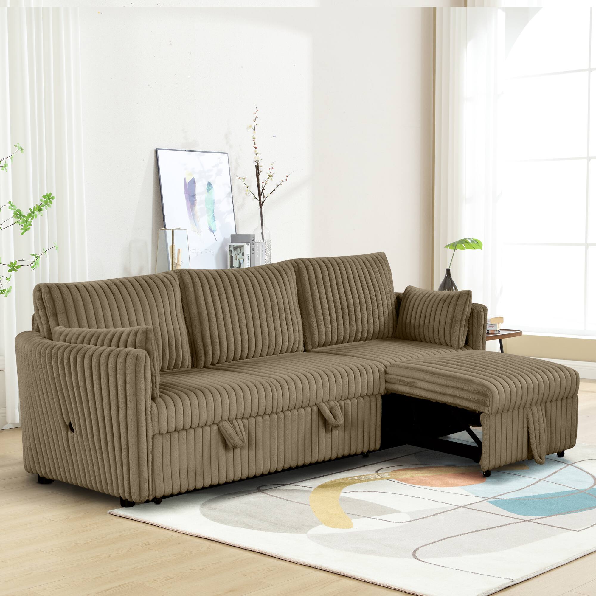 Alt View 1. Vaczon - Modern 3-Seater Sofa with USB Ports, Comfortable Sleeper Couch Includes 2 Pillows for Living Room Apartment - Dark khaki.