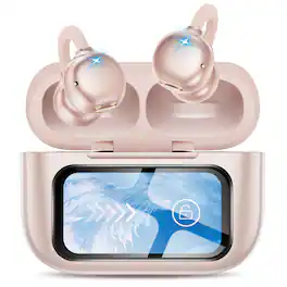 Trigiz - Open-Ear Wireless Clip-On Earbuds with Touch Screen, 60H Playtime, Bluetooth 6.0, IPX7 Waterproof, Secure Fit for Runnig - Pink