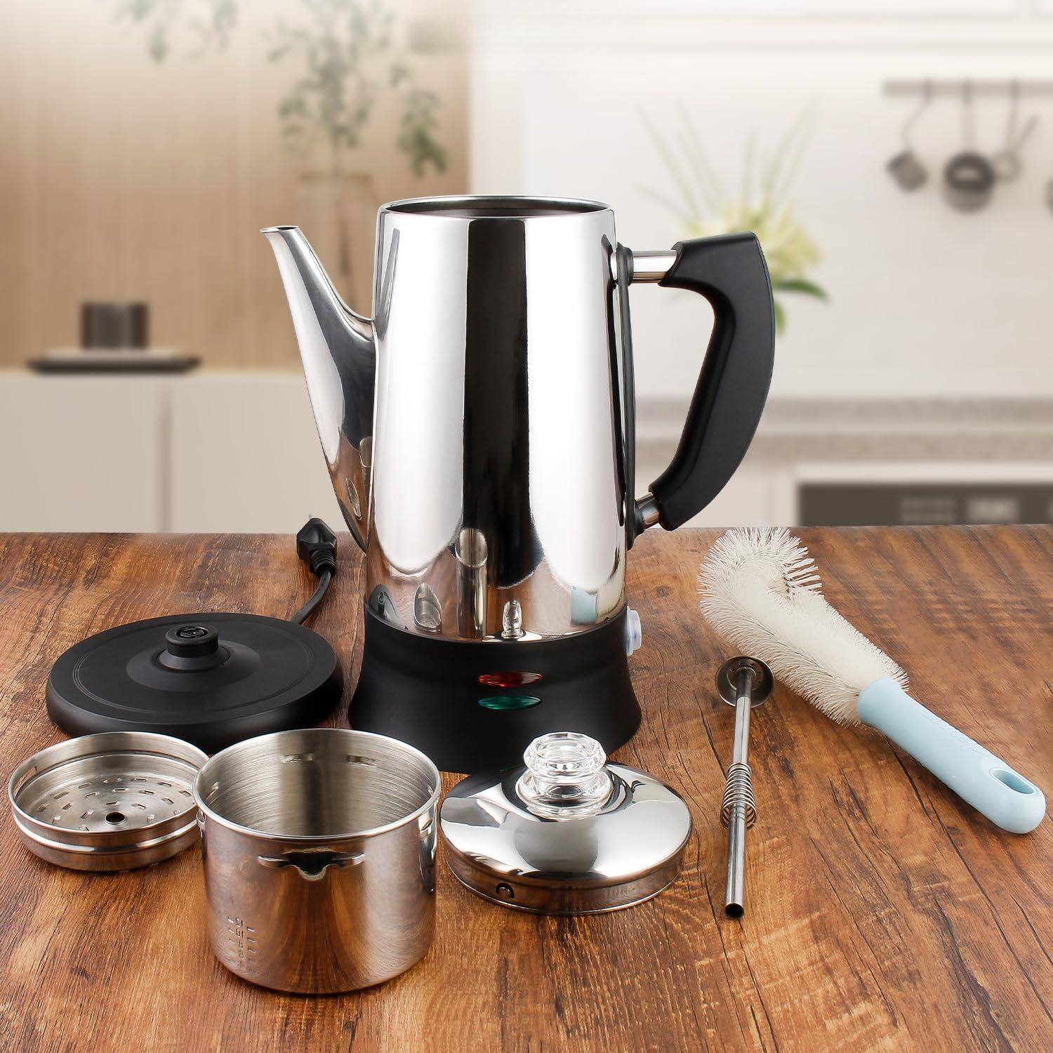 Alt View 2. Dapper Styles - Electric Coffee Percolator Stainless Steel Maker With Heat Resistant Tough Glass Clear Brew Progress Knob K... - Stainless Steel.