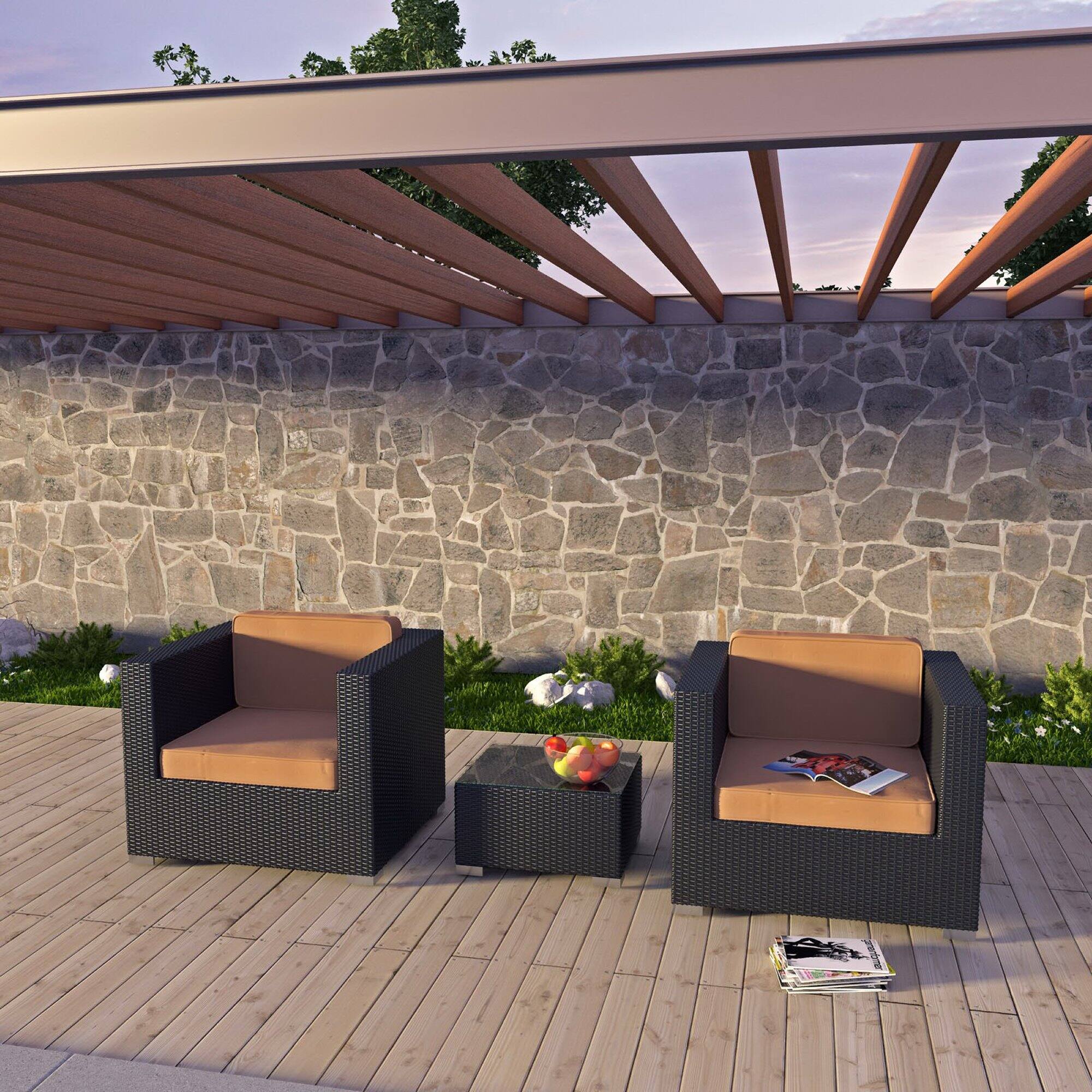 Back. Modway - Burrow 3-Piece Outdoor Rattan Patio Set - Espresso Mocha.