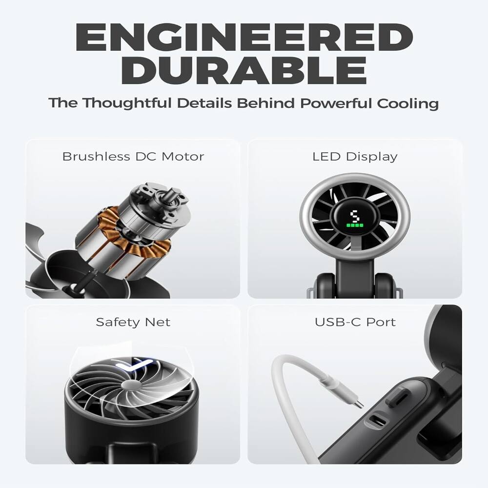 ENGINEERED DURABLE  
The Thoughtful Details Behind Powerful Cooling  
- Brushless DC Motor  
- LED Display  
- Safety Net  
- USB-C Port