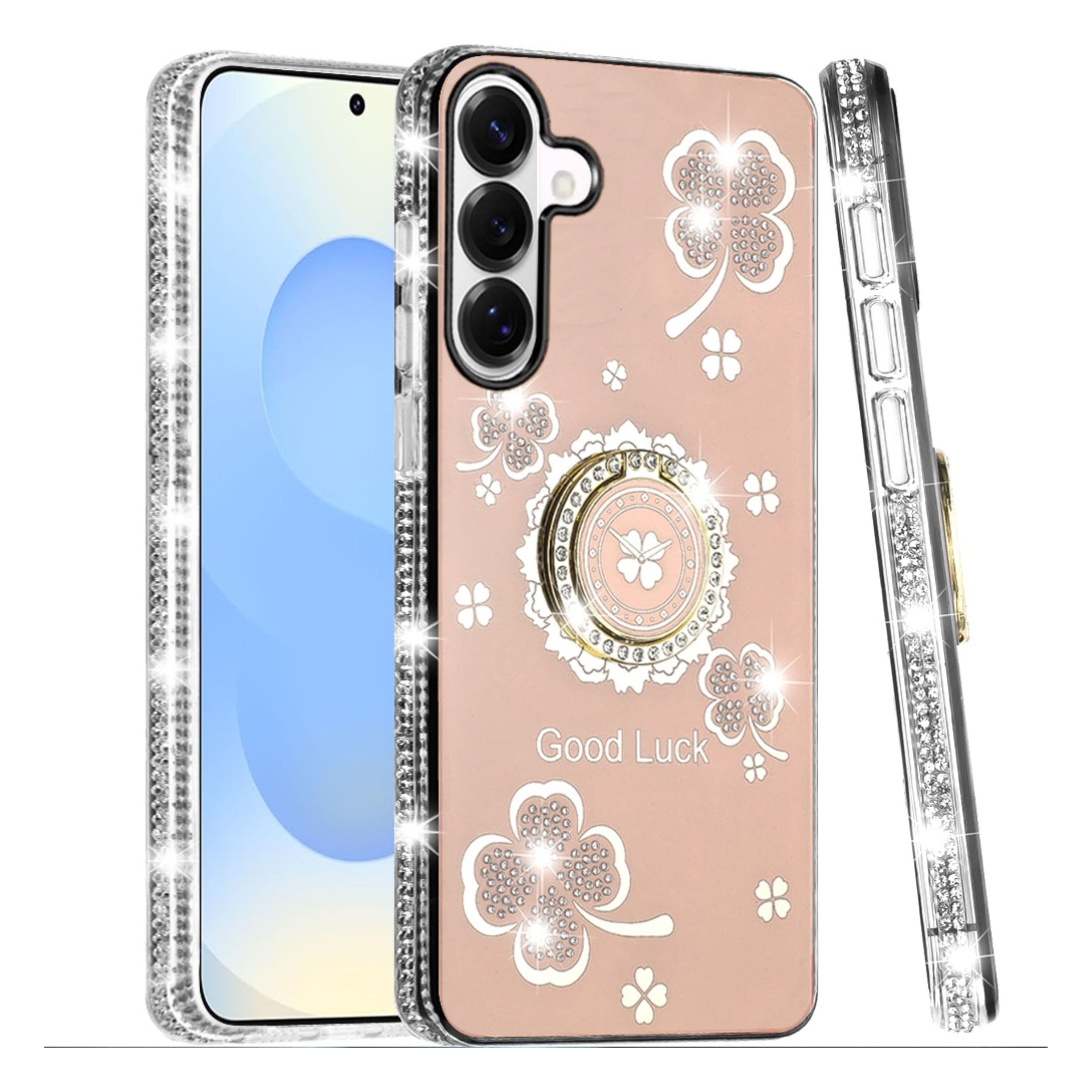 Kitcheniva - Crystal Studded Ring Stand Bling Phone Case With Tempered Glass For Samsung Galaxy S25/S24 - Gold price history on PriceWatchPro