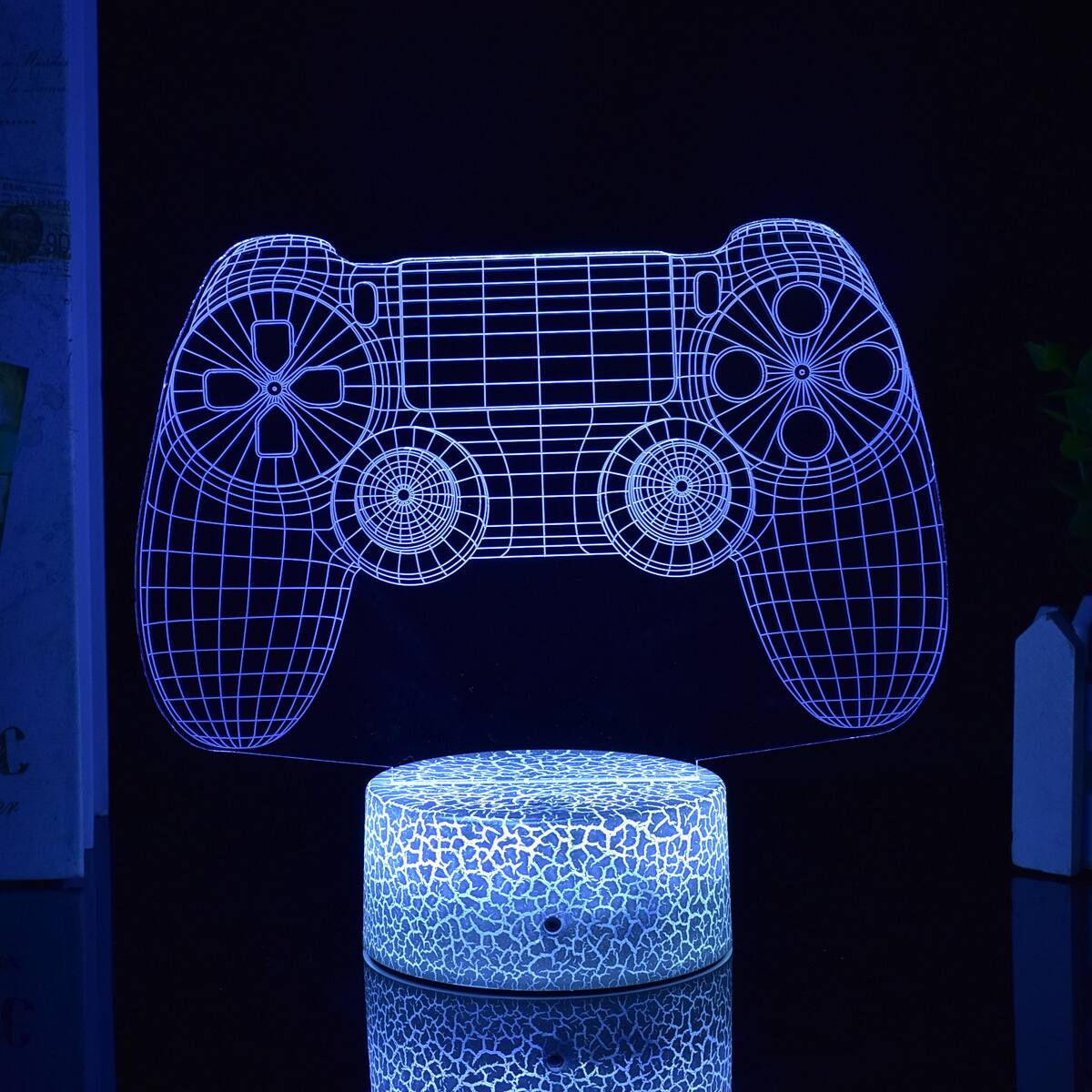 Front. YONWAY - Game Controller 3D Illusion Lamp, Controller Night Light with Remote Control + Timer, 16 Color Changing, Plug-in Type.