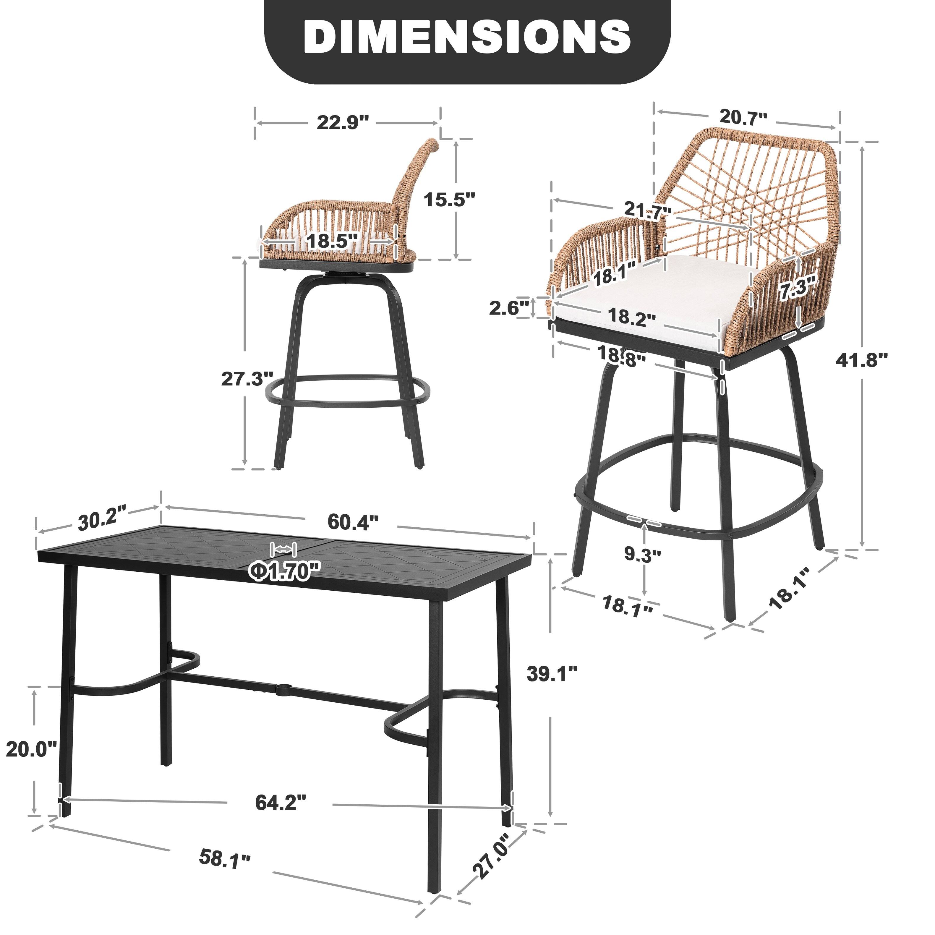 DIMENSIONS

- 22.9"
- 20.7"
- 18.5" 27.3"
- 15.5" 2.6"
- 21.7" 18.1" 18.2" 18.8"
- 7.3" 41.8"
- 30.2"
- 60.4" 1.70"
- 9.3" 18.1" 39.1"
- 18.1"
- 20.0"
- 64.2" 58.1"
- 27.0"
