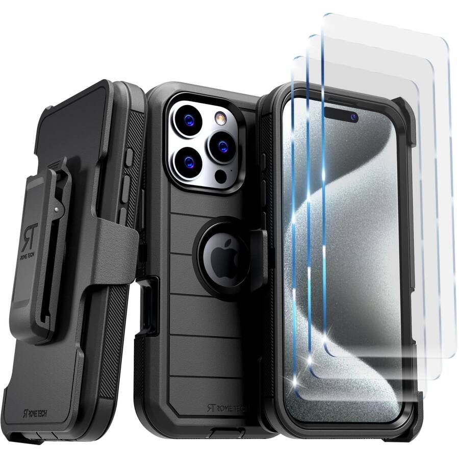 Phone Case Rome Tech RomeTech Rome Tech Defender Case for iPhone 16 Pro + Glass Black - Best Buy