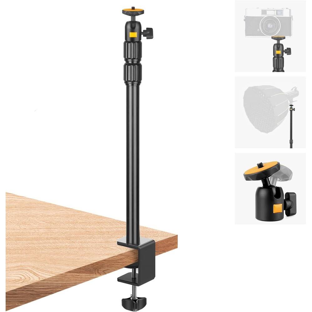 Front. PARKER SLATER - Adjustable camera desk mount with 360° ball head, 14"-33" C-clamp stand for DSLR, ring light, and live streaming..