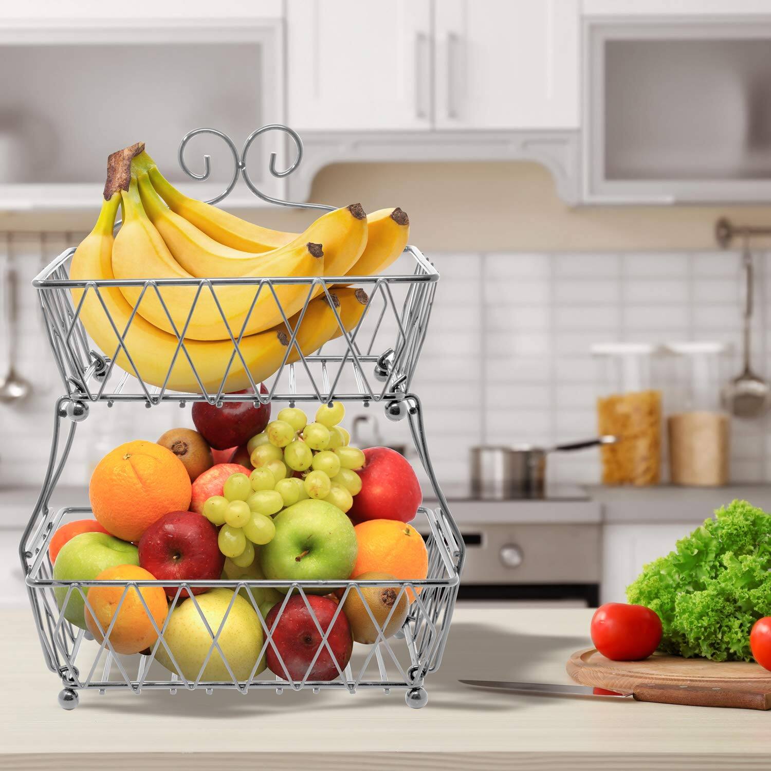 Alt View 3. Sorbus - Sorbus Fruit Basket Display Stand, 2-Tier, for Vegetable, Fruit & Bread Counter Storage for Kitchen, Bathroom - Silver.