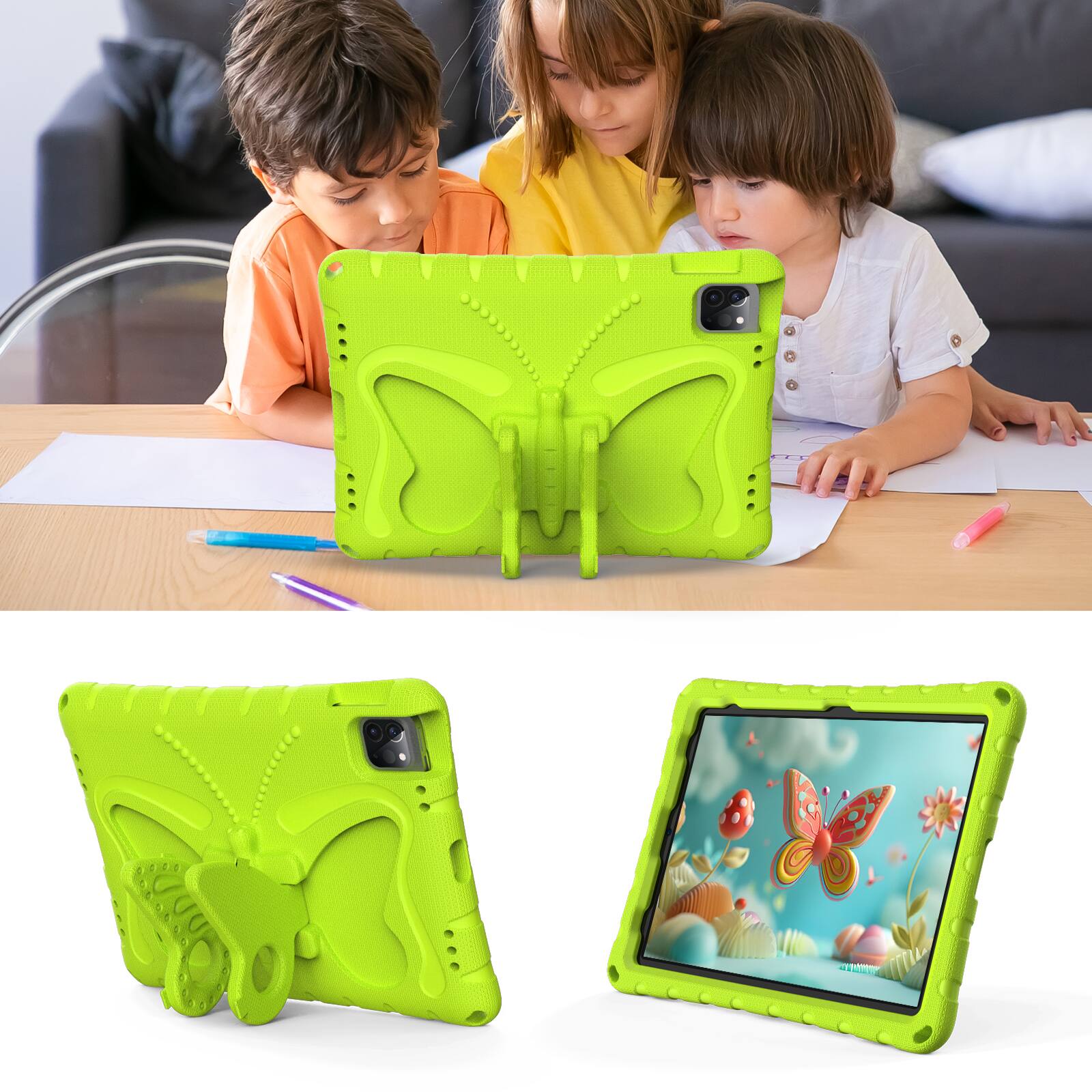Alt View 2. Dteck - Kids Case for Apple iPad (A16) 11" 2025/Pro 11 (2024)/10th Gen (2022) with Strap & Stand,Shockproof EVA Protective Cover - Grassgreen.