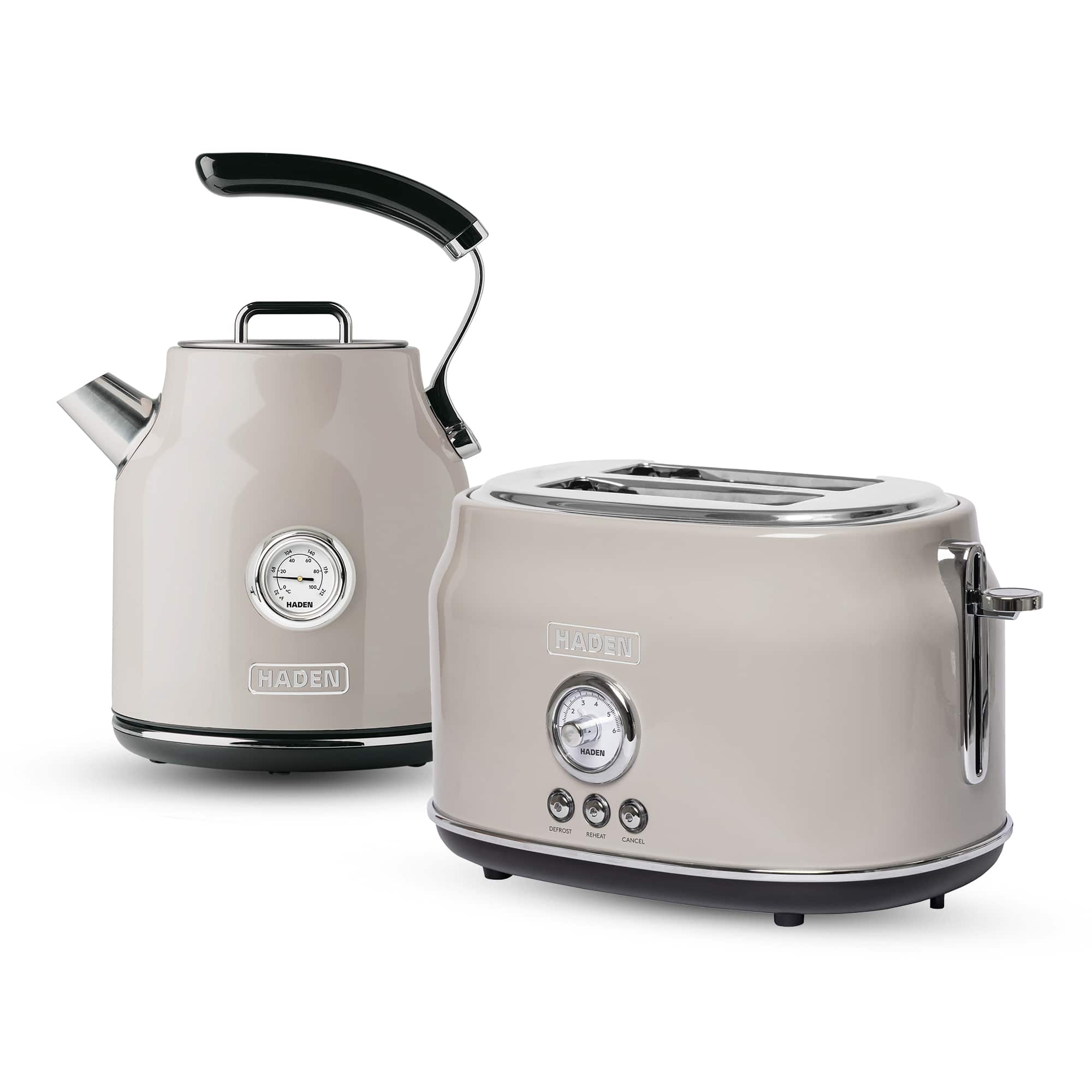 Haden - Dorset 2 Slice Wide Slot Toaster & Electric Water Kettle - Putty & Chrome