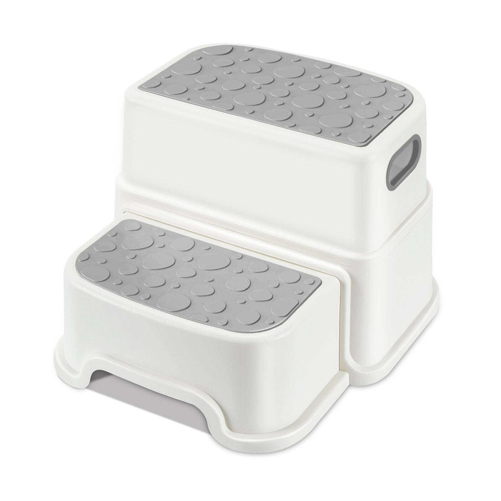 Front. WELSPO - 2 Step Stool for Kids, Anti-Slip Toddler Toilet Potty Training Stool with Handles - Grey.