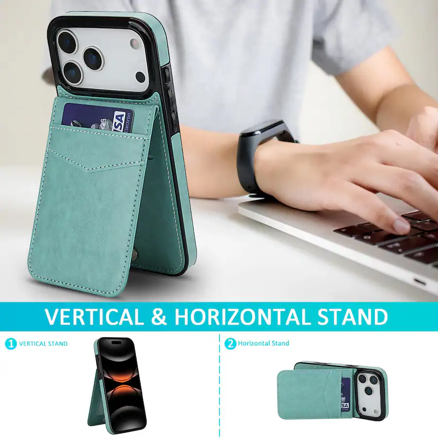 Dteck for Apple iPhone 17 Pro Max Solid Color PU Leather Case,Credit ...