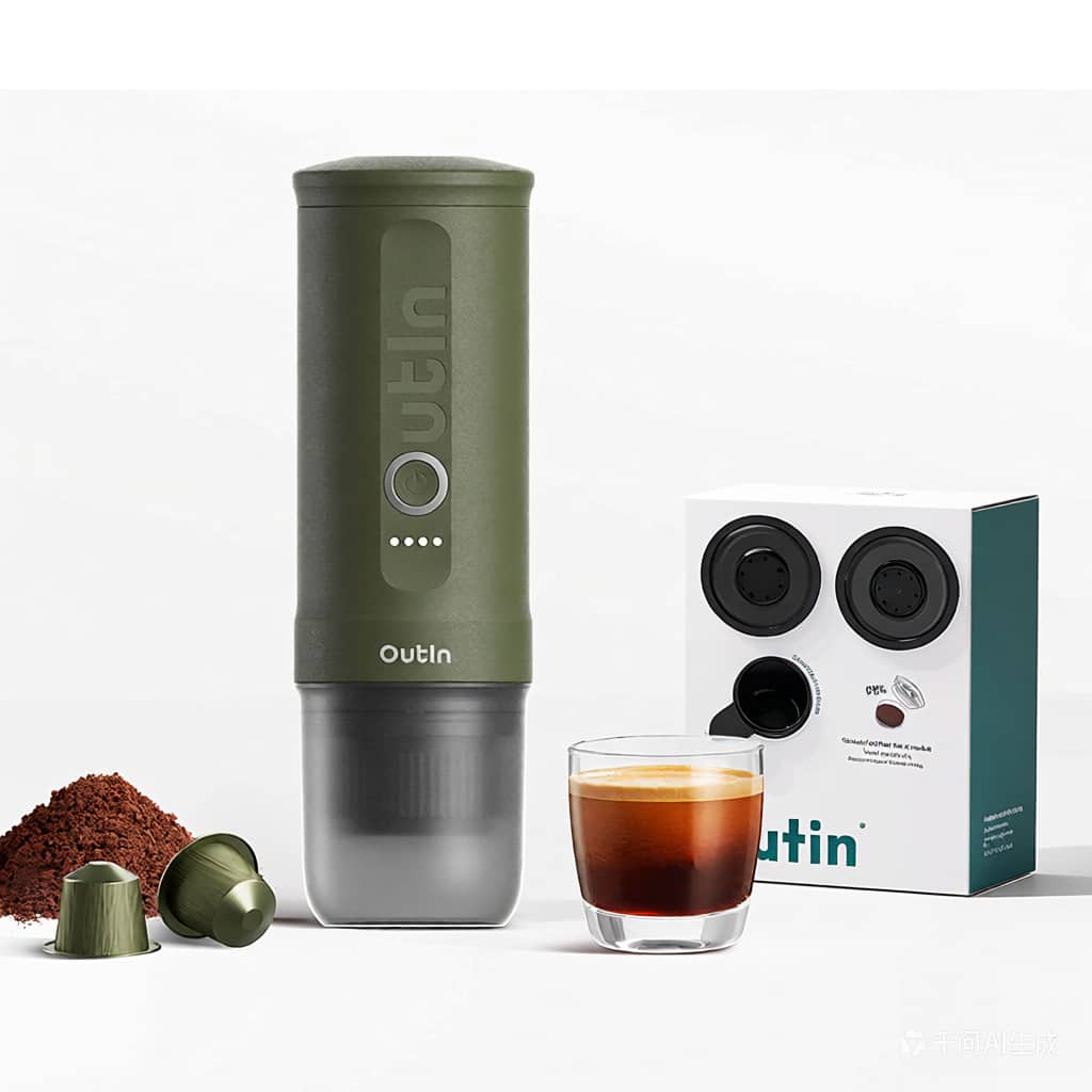 Outin - Nano Portable Electric Espresso Machine with 5-in-1 Filter Baskets Kit - Forest Green
