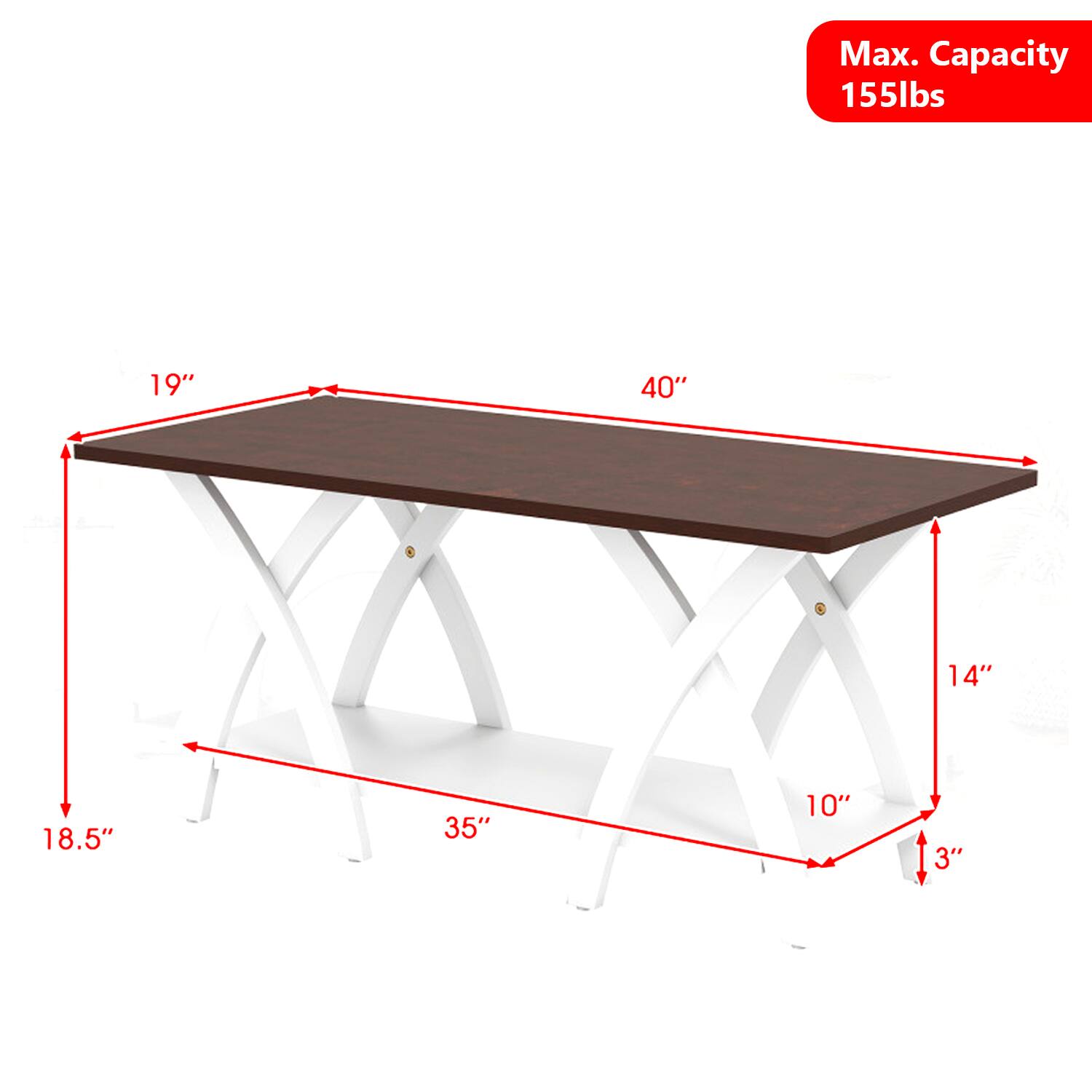 Max. Capacity 155lbs  
19" 40" 14" 18.5" 35" 10" 3"
