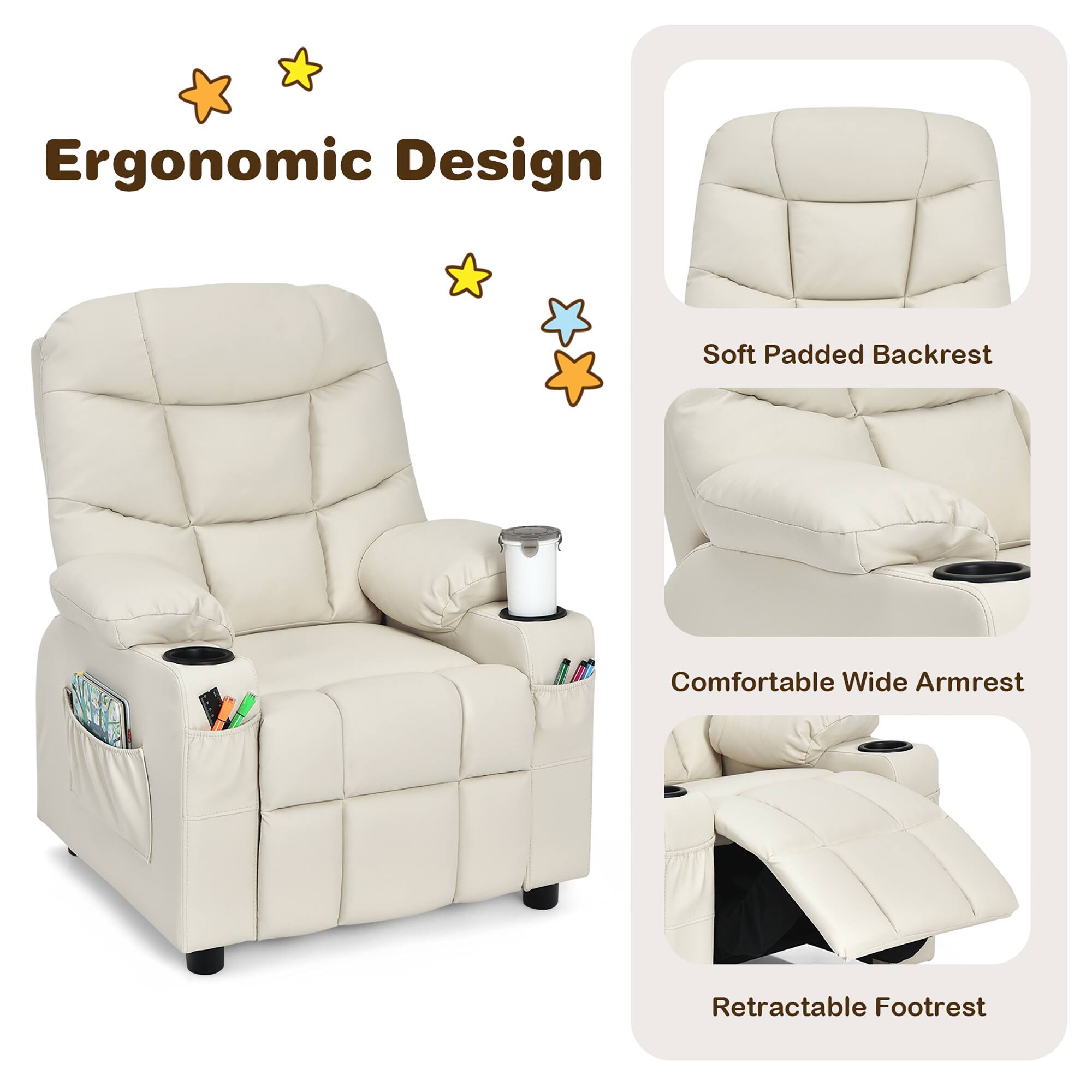Ergonomic Design

- Soft Padded Backrest
- Comfortable Wide Armrest
- Retractable Footrest