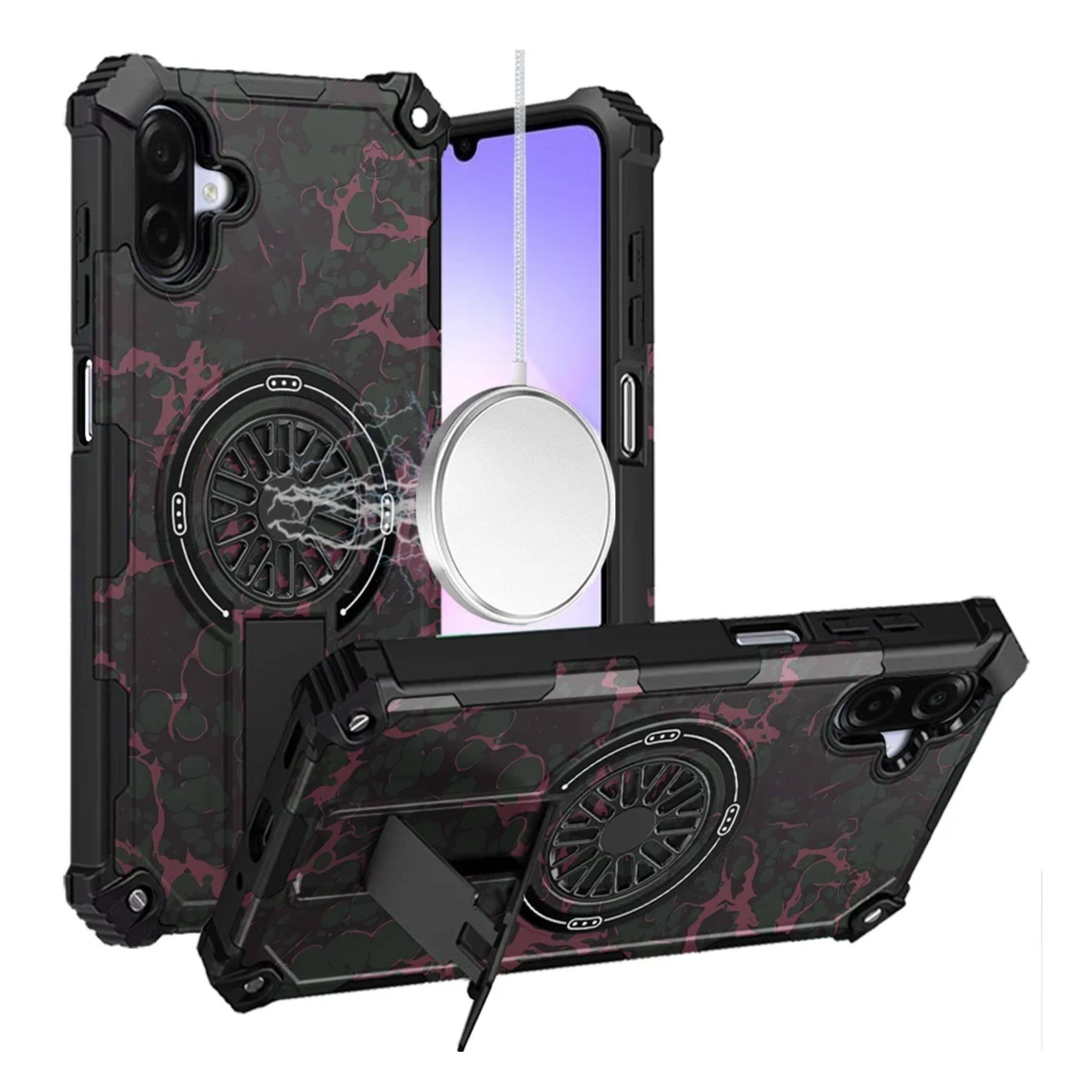 Front. Kitcheniva - Shockproof Rugged Magnetic Circle Stand Phone Case With Tempered Glass For Samsung Galaxy A07 - Multicolor.