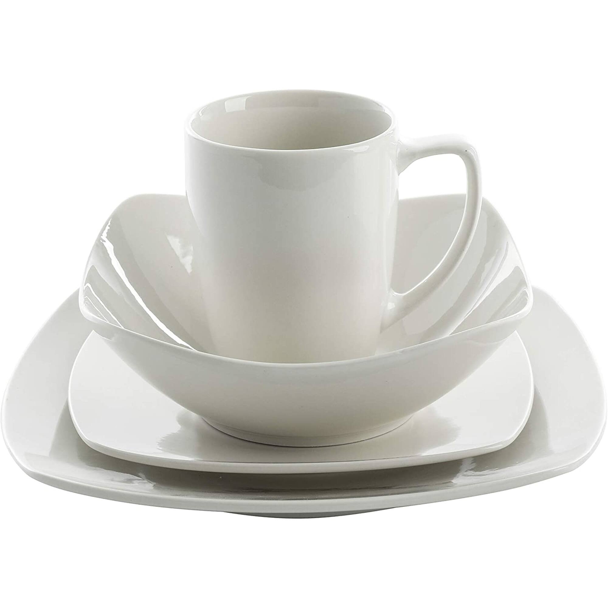 Alt View 1. Gibson - Gibson 102539.16RM Porcelain Zen Buffet 16 Piece Square Dinnerware Set, White - White (Square).