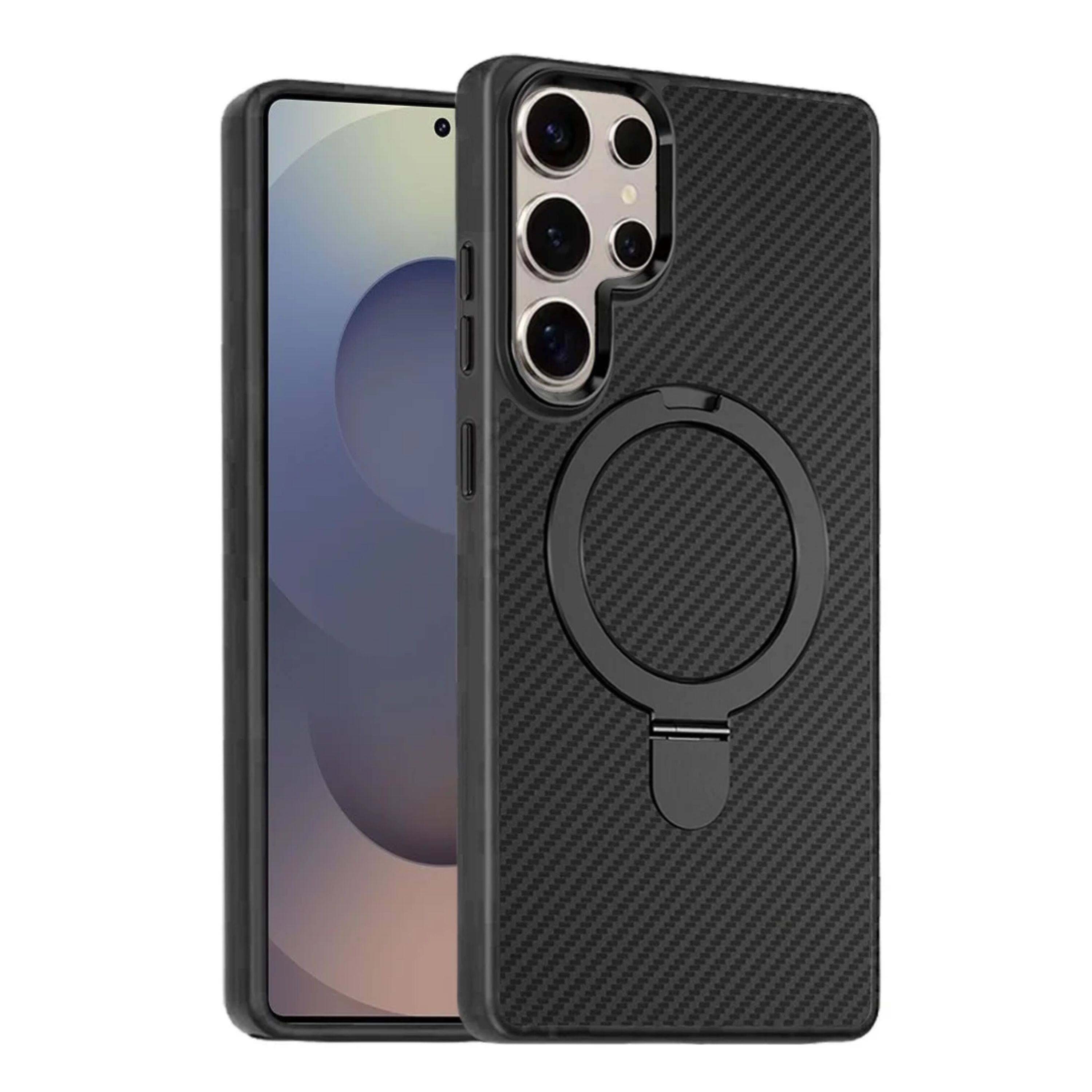Kitcheniva - Carbon Fiber Print Design Ring Stand Circle With Tempered Glass For Samsung Galaxy S25 Ultra - Black price history on PriceWatchPro