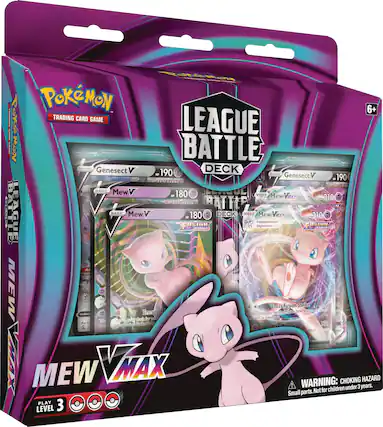 - Pokémon Trading Card Game League Battle Deck
- Genesect V 190
- Mew V 180
- Mew VMAX 310
- Cross Fusion Strike
- Mew VMAX
- WARNING: Choking Hazard for children under 3 years. Small parts. Not for children under 3 years.
- Play 3 Level