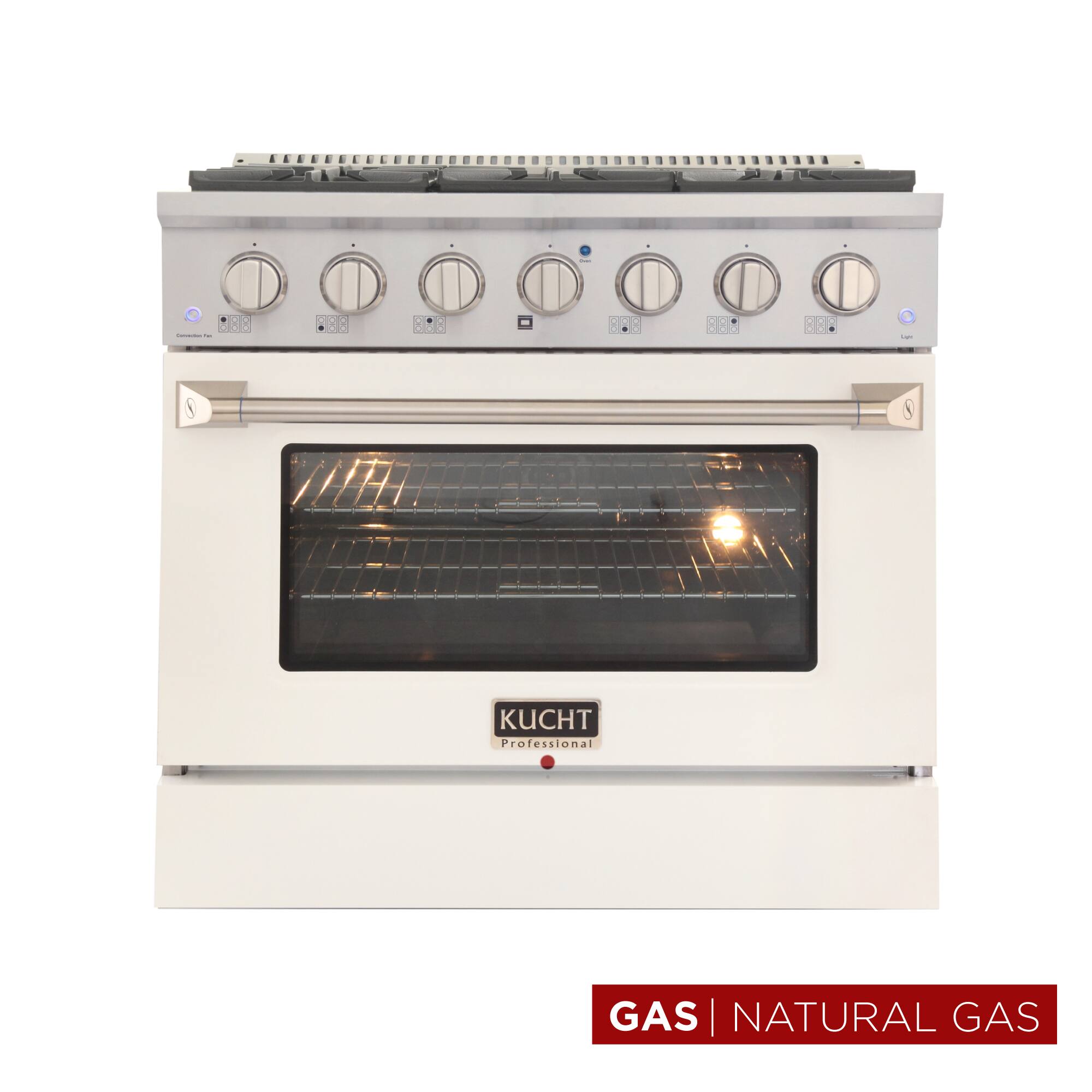 Kucht - 36 in. 5.2 cu. ft. Natural Gas Range with Sealed Burners and Convection Oven White - White