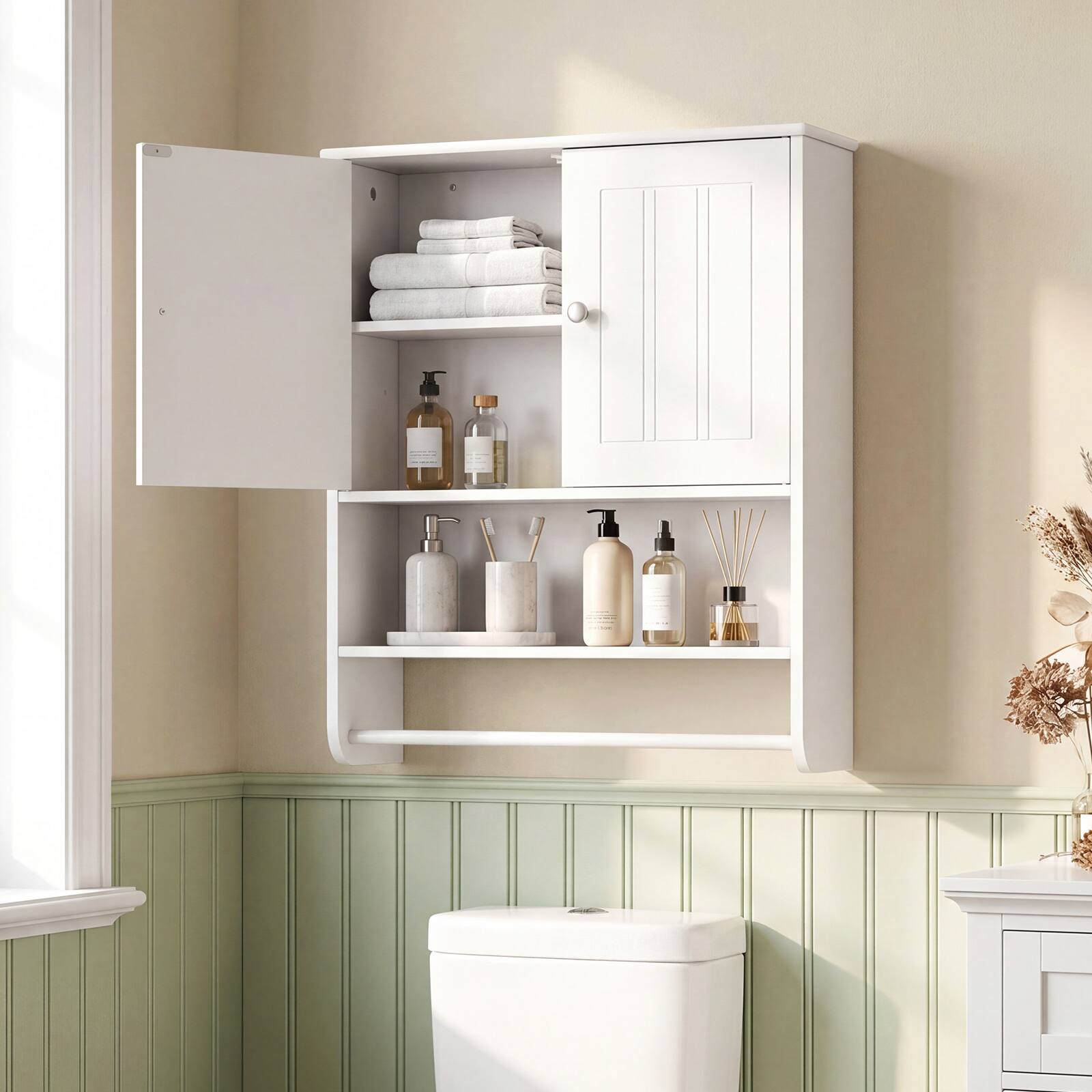 Alt View 3. Gymax - Gymax Bathroom Wall Cabinet Wall Mounted Medicine Cabinet w/ Towel Bar & Shelf - White.