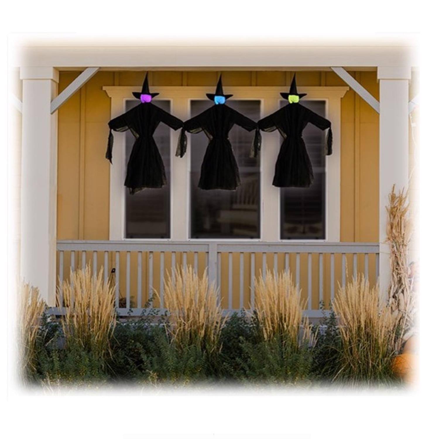 Left. Funworld - Light-Up Color Change Hanging Witches  | Set of 3 - Black.