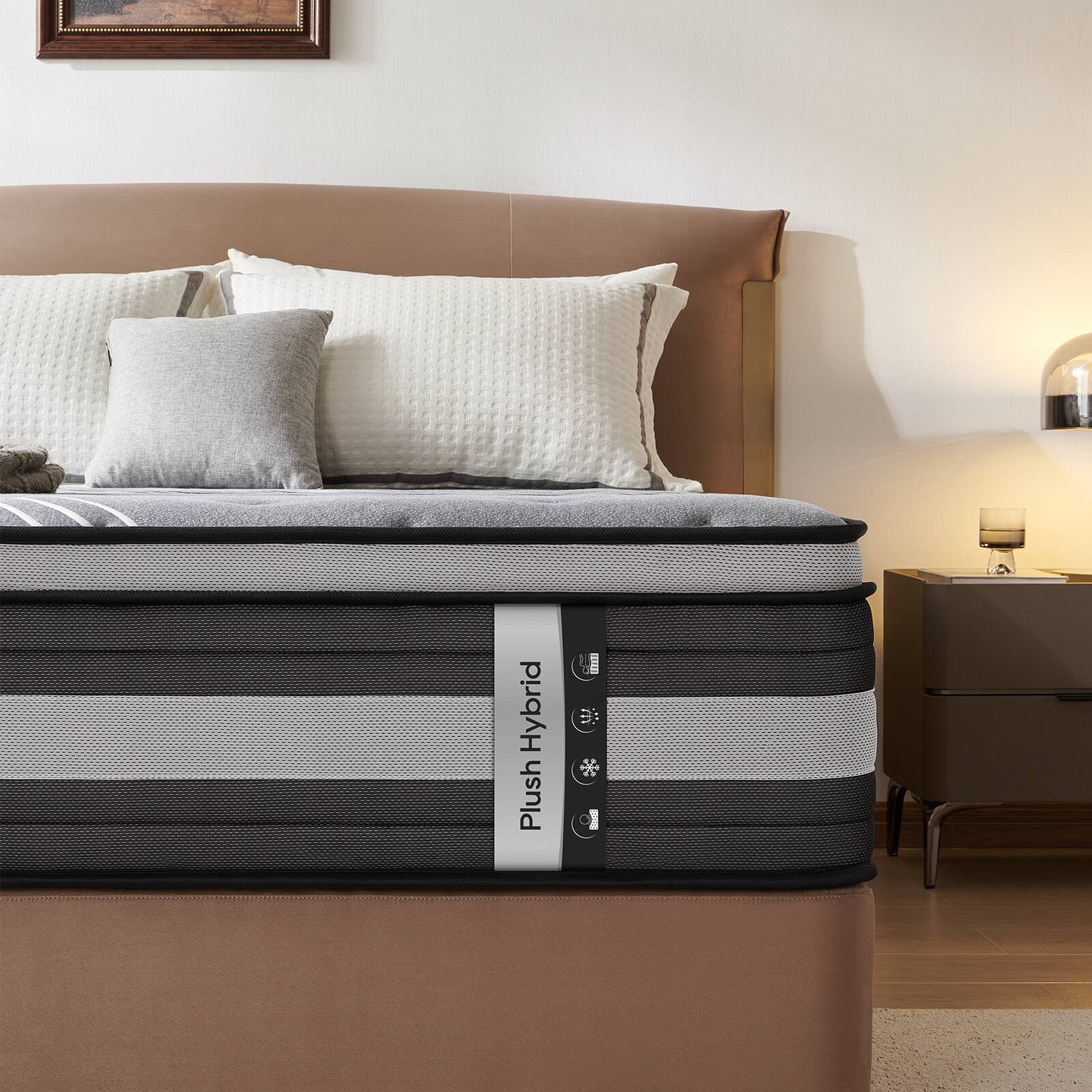 Quilicore - 12" Hybrid– Medium Firm with 7-Zone Pocketed Coils & Gel Memory Foam, for Spinal Alignment, Motion Isolation - Black