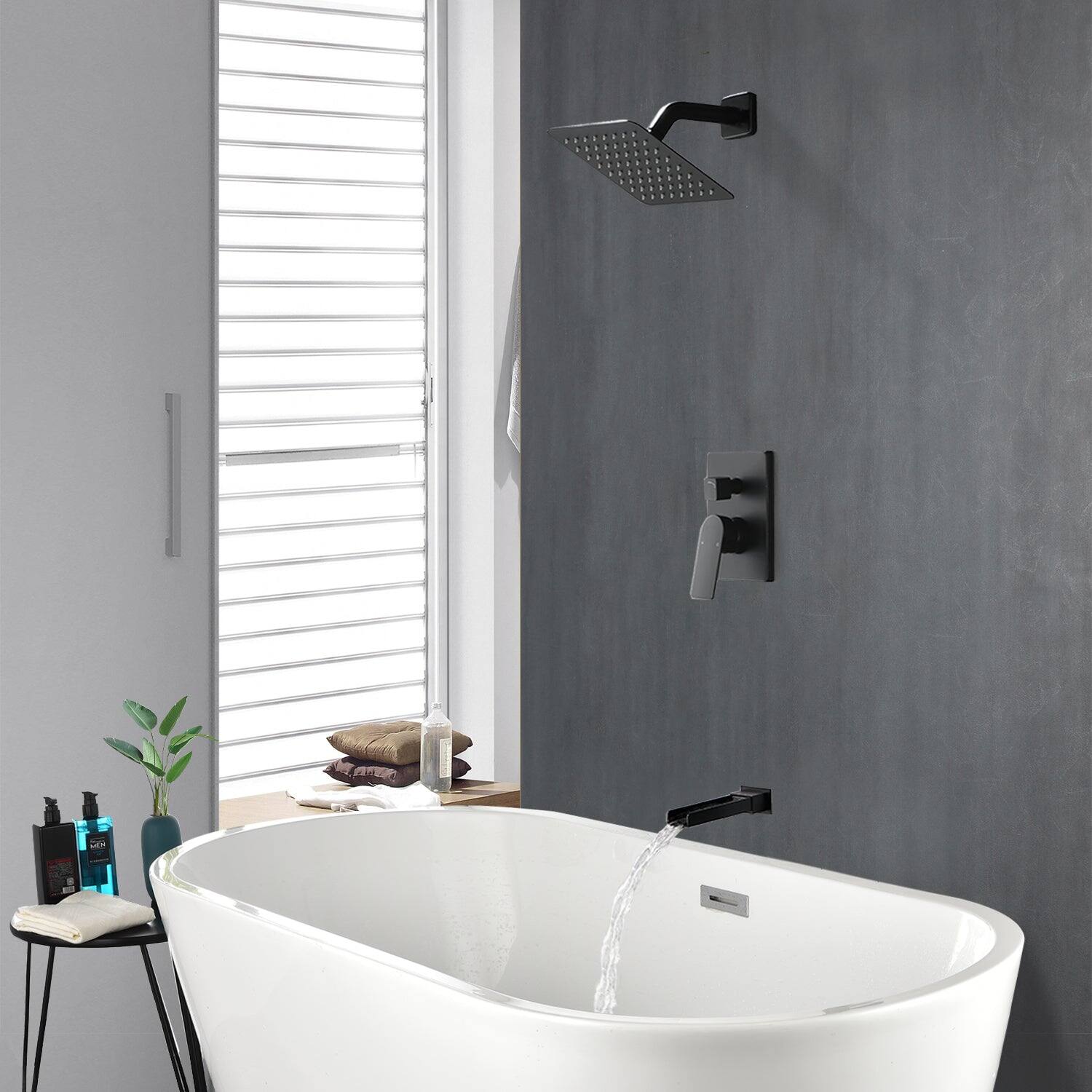 Alt View 5. Boyel Living - Black Shower Set 8 Inch SUS304 Top Spray Waterfall Spout Dual Water Outlet - Matte Black.