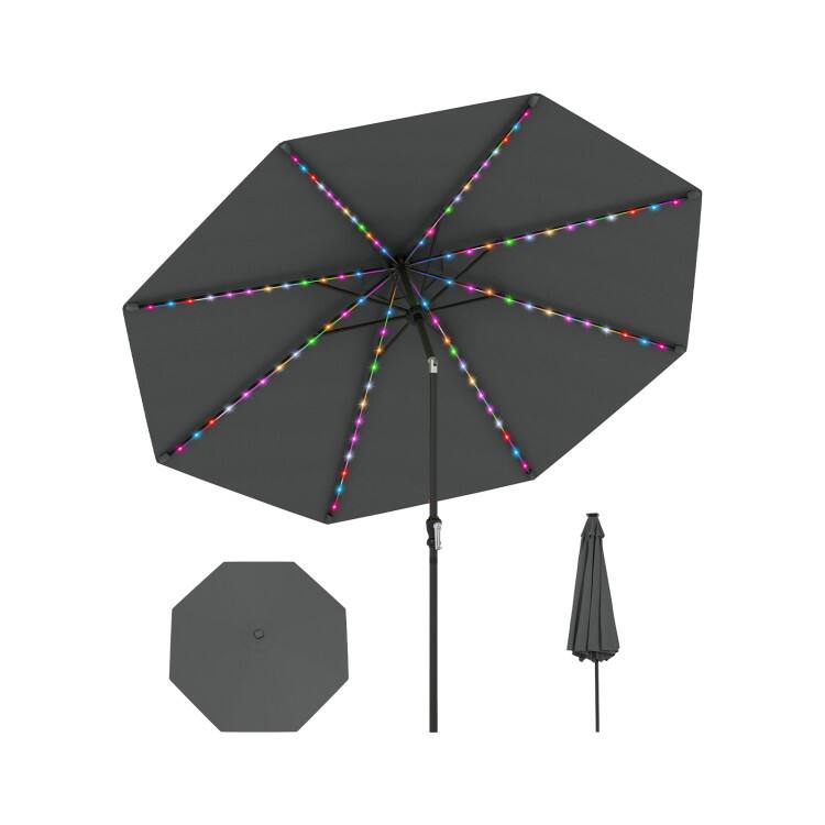 Alt View 6. Mondawe - 10 FT Solar Patio Umbrella 96 Multi-Colored Flowing LED Lights Tilt - Gray.