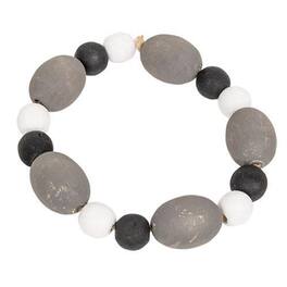 BreeBe - *Black White & Gray Distressed Wood Oval Bead Candle Ring - Black, White & Gray
