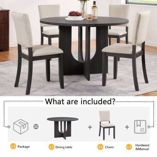 What are included?

- 2 Packages
- 1 Dining table
- 4 Chairs
- Hardware & Manual