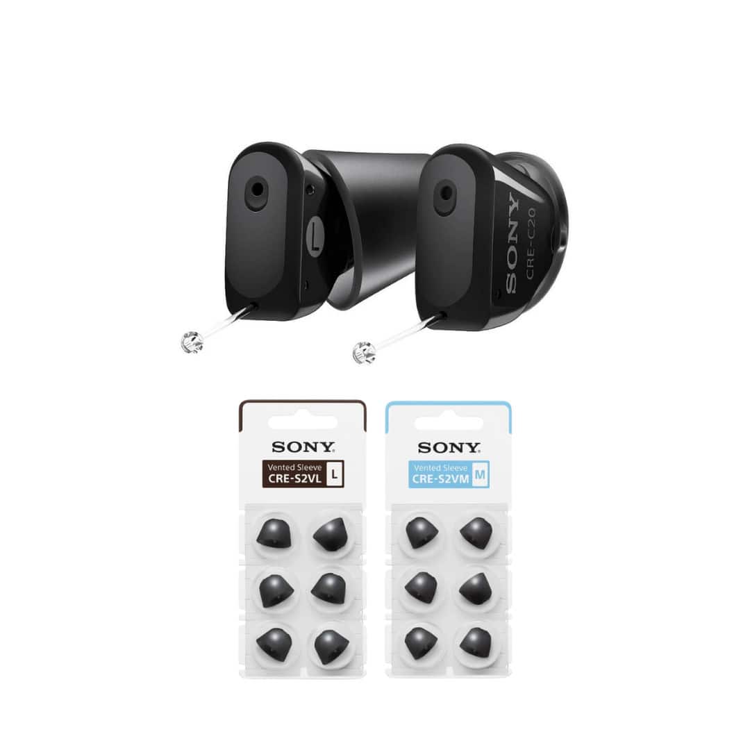 Sony - CRE C20 Self Fitting OTC Hearing Aids with 6 Pair Vented Sleeves Bundle - Black