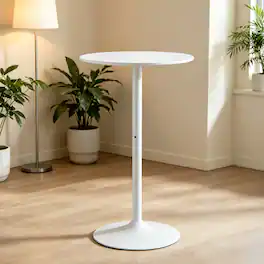 Loheer - Round Bar Table, MDF Top and Matte Iron Base, 24 Inch Tabletop for Small Spaces - White