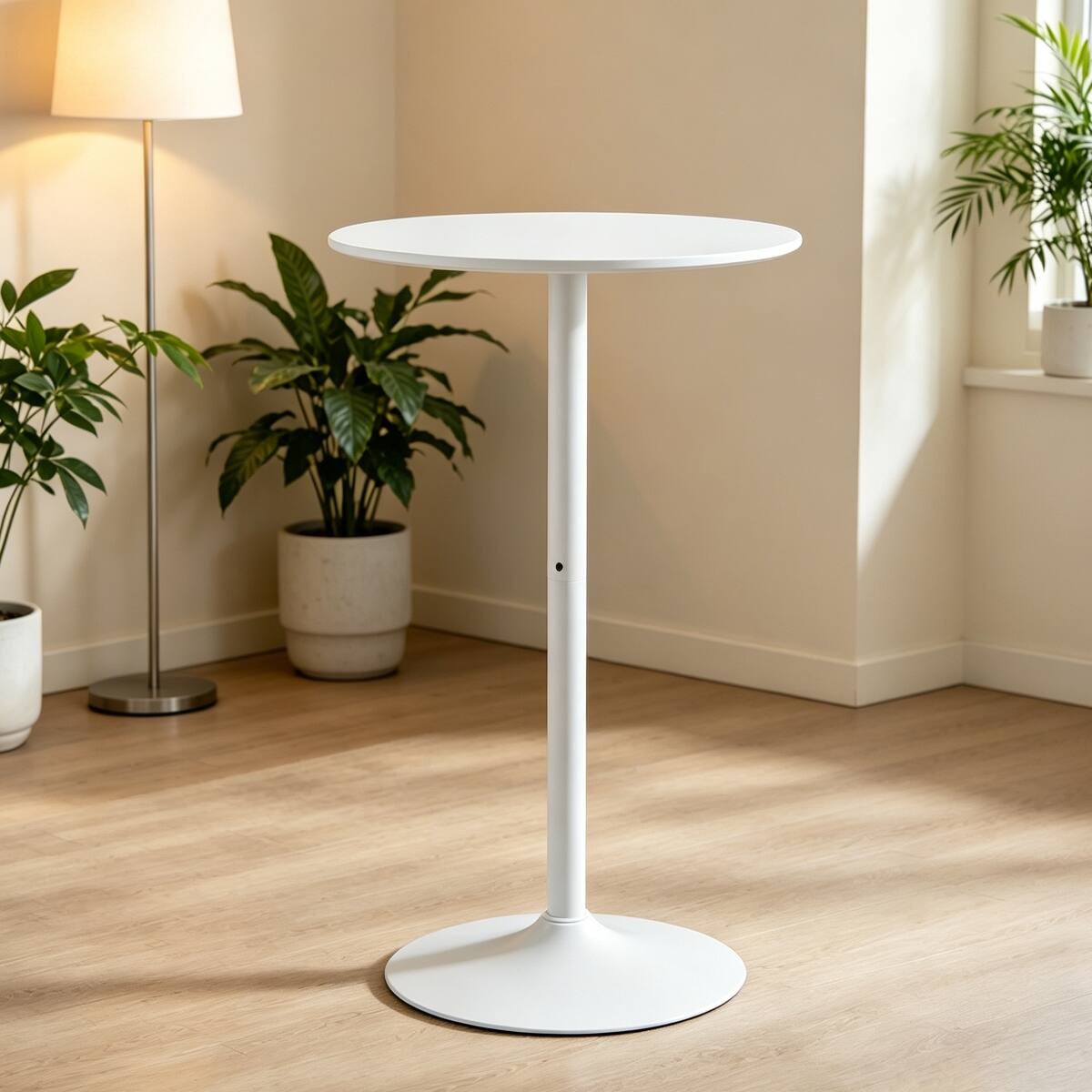 Front. Loheer - Loheer White Round Bar Table, MDF Top and Matte Iron Base, 24 Inch Tabletop for Small Spaces - White.