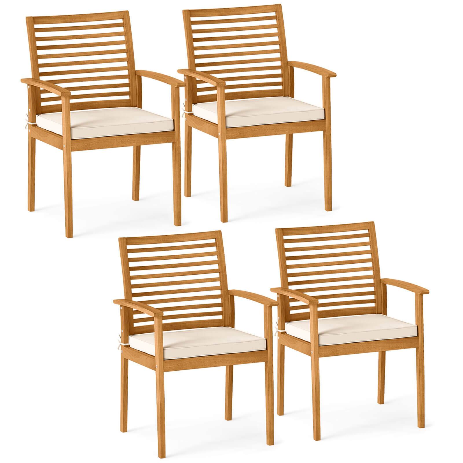 Front. Costway - Costway Patio Dining Chairs Set of 4with Removable Padded Cushion Slatted Backrest - Natural,White.