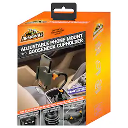 Armor All - Cup Holder Gooseneck Mount, Elastic and Expandable Design, Works with iPhone, Samsung Galaxy, Android - Black