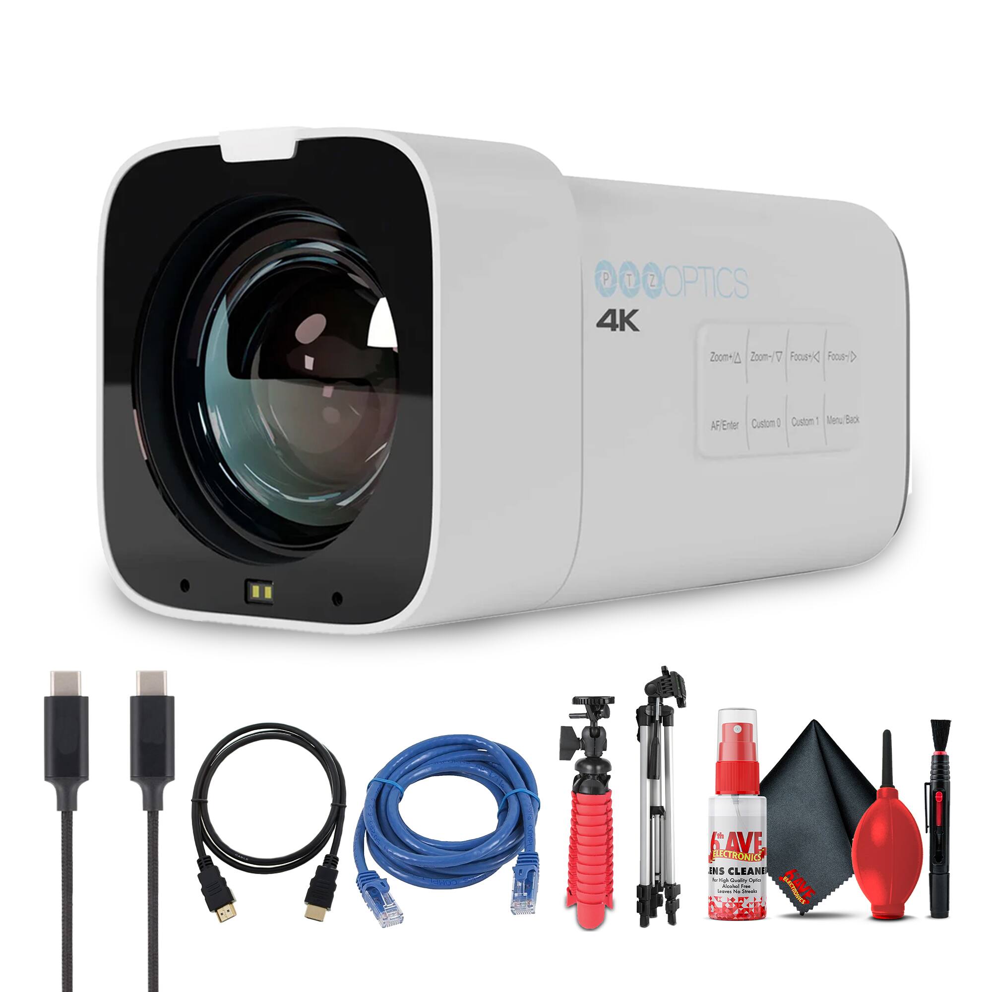P T Z OPTICS 4K 200m Zoom V Focus - FocurD AF Enter Custom 0 Custom 1 Menu Back.