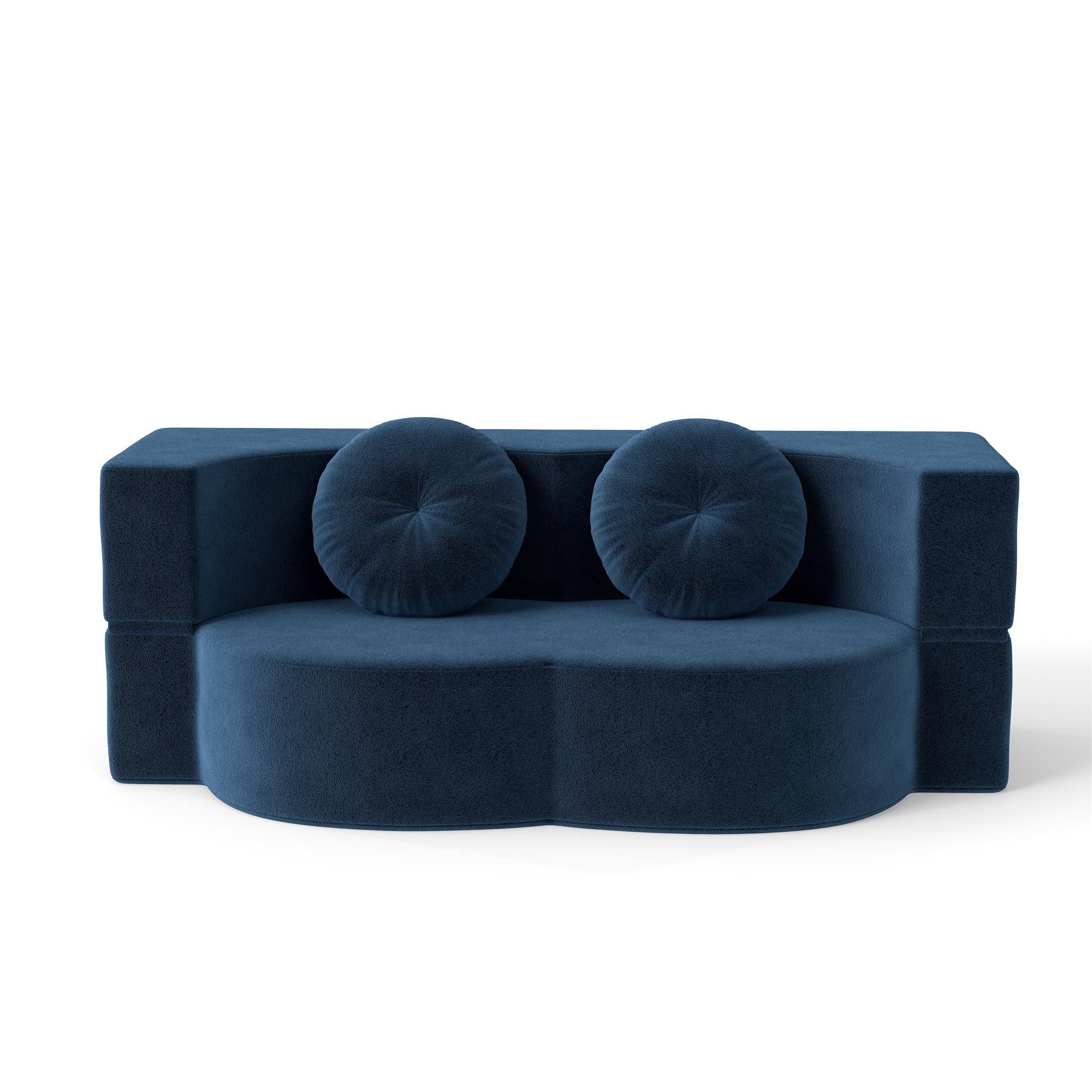 Front. COWLOWN - Modern Floor Sofa Convertible Plush Corduroy Foam Filled Sleeper Sofa Bed 14.2in Folding Mattress Blue - Blue.