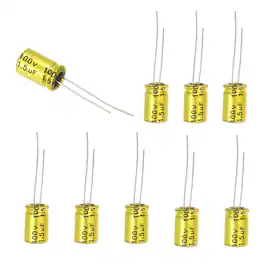 Unique Bargains - 10pcs 1.5uF 100V Non-Polarized Electrolytic Capacitor, 13x8mm Aluminum Audio Freq Divider for DIY Speaker/Car Amp - Gold