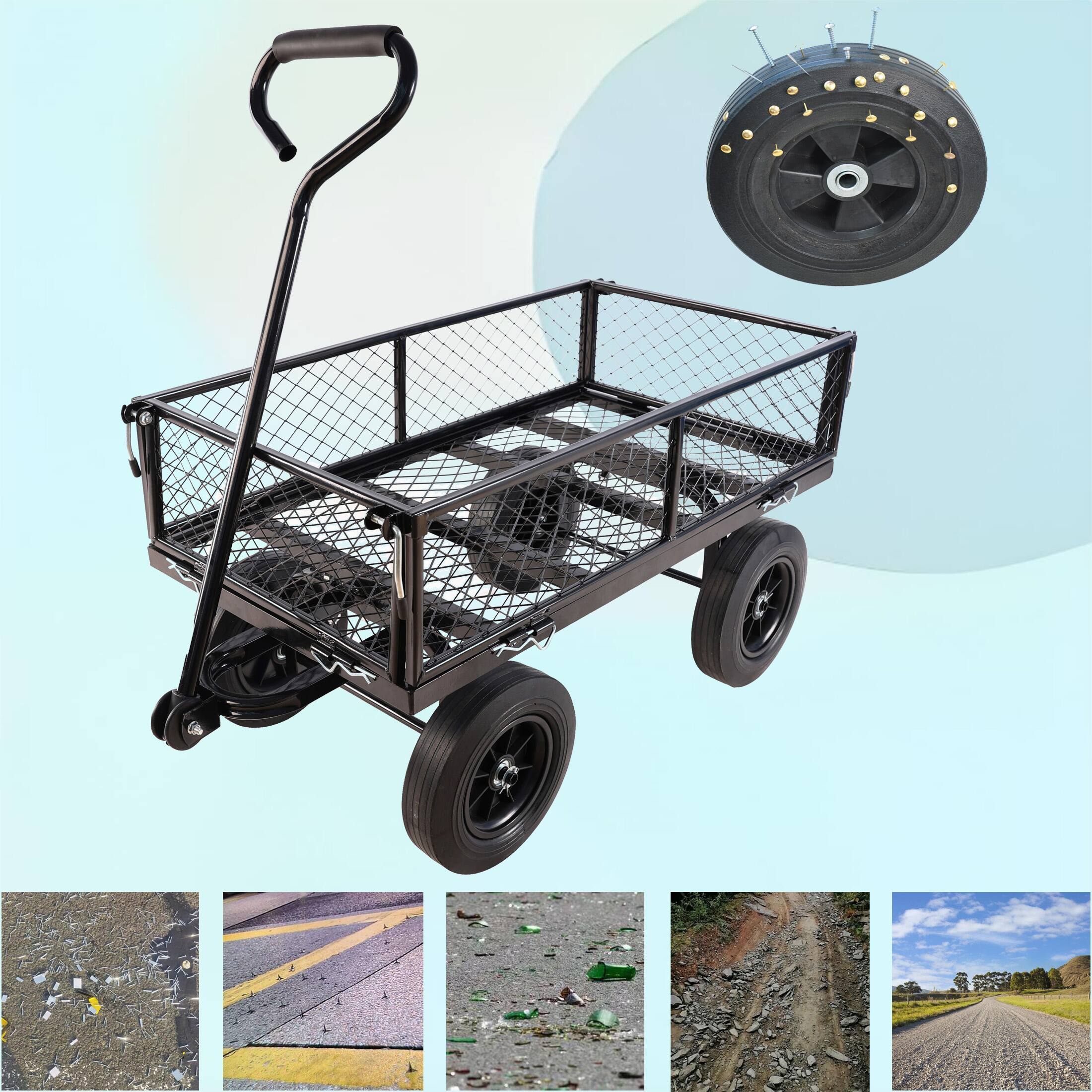 Alt View 1. Whisen - Metal Garden Cart Outdoor Wagon, Utility Tool Cart with Solid Wheels for Lawn and Yard Work - Black.