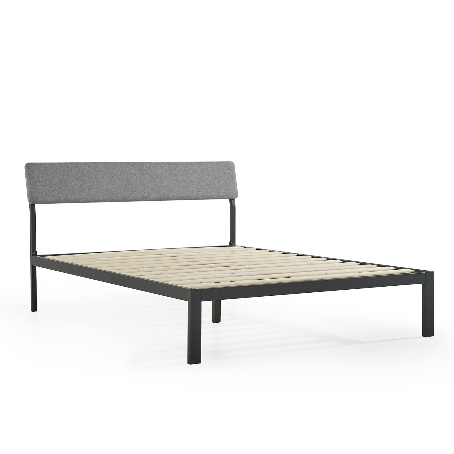 Left. Hivvago - King Size Grey Soft Fabric Metal Headboard Platform Bed Wooden Slats - Grey.