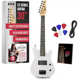 Lyxpro - CS 30” Beginner Electric Guitar Kit with Guitar, Amp Cable, 6 Picks & More - White