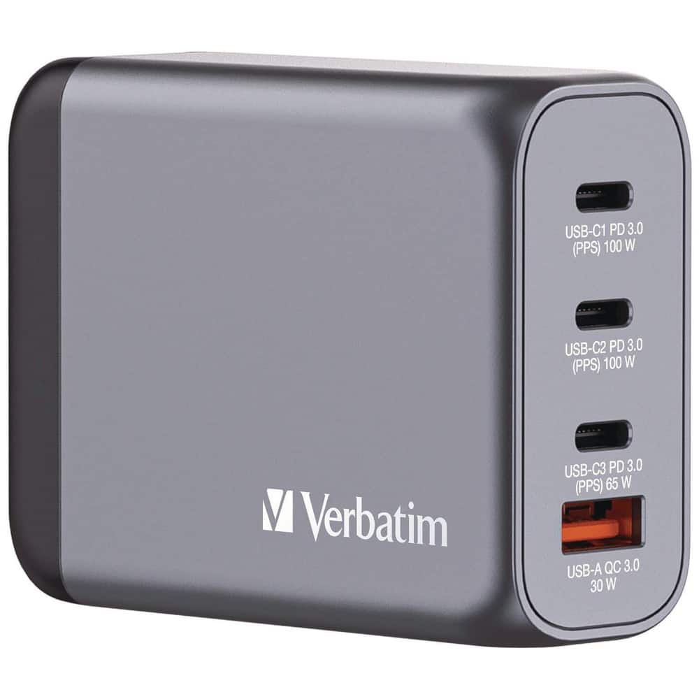 Verbatim - 32202 100 Watts 4-Port GaN Wall Charger - Black/Gray - Black/Gray