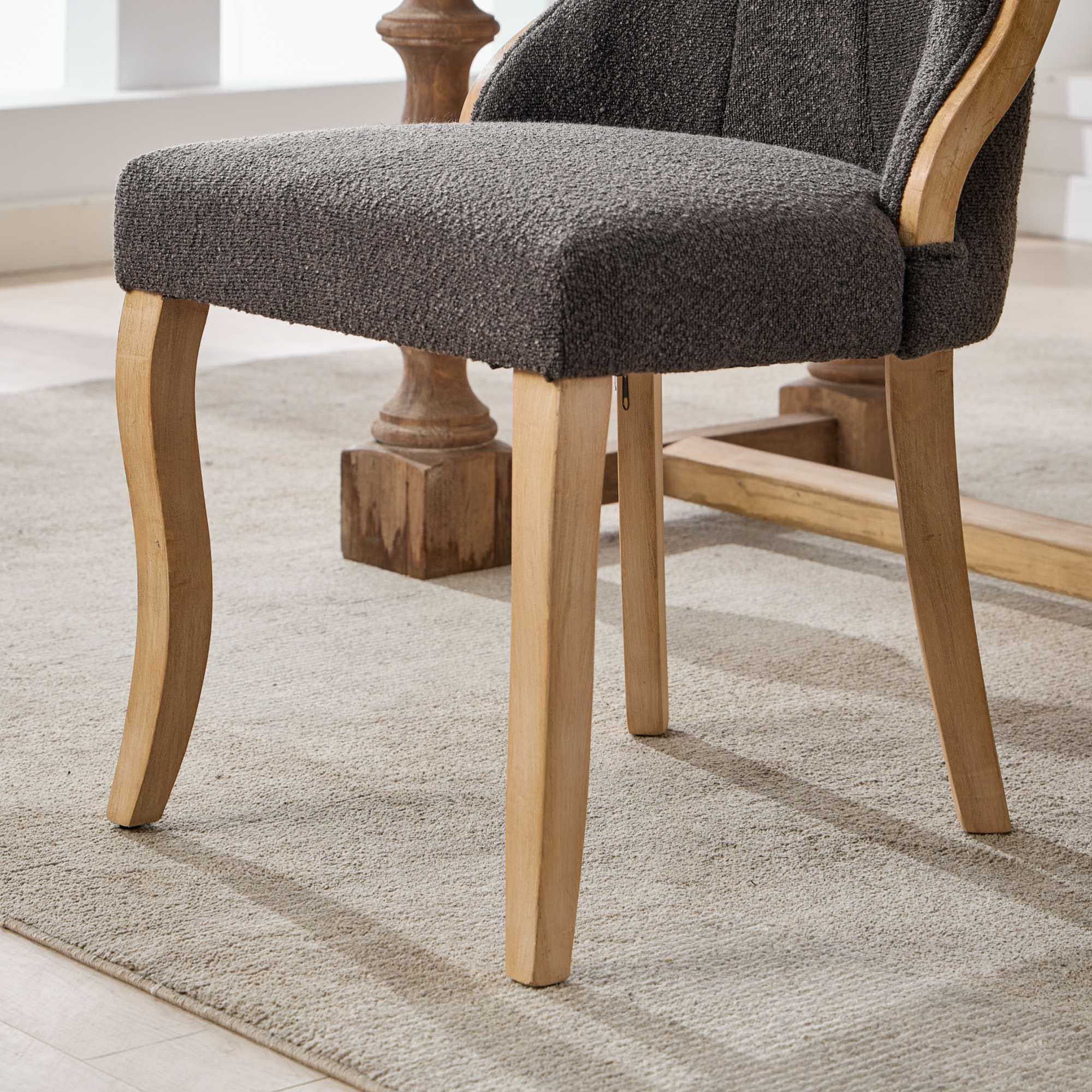 Alt View 8. GOODSILO - Mid-Century Modern Upholstered Dining Chairs with Curved Wood Trim and Sculpted Legs, Set of Two in Neutral Beige Fabric - Gray.