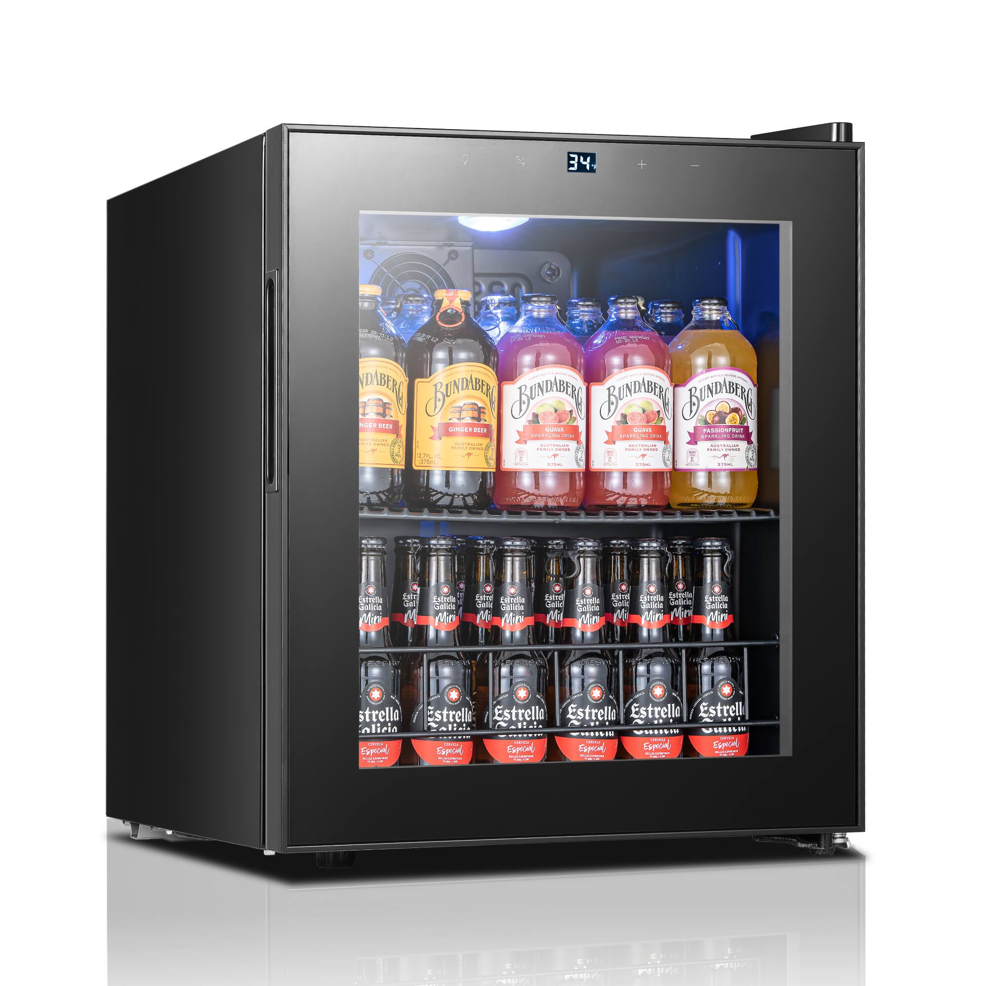 Yeego - 65 Can Beverage Refrigerator Cooler, 1.63 cu.ft. Mini Beverage Fridge with Glass Door for Home/Dorm - Black