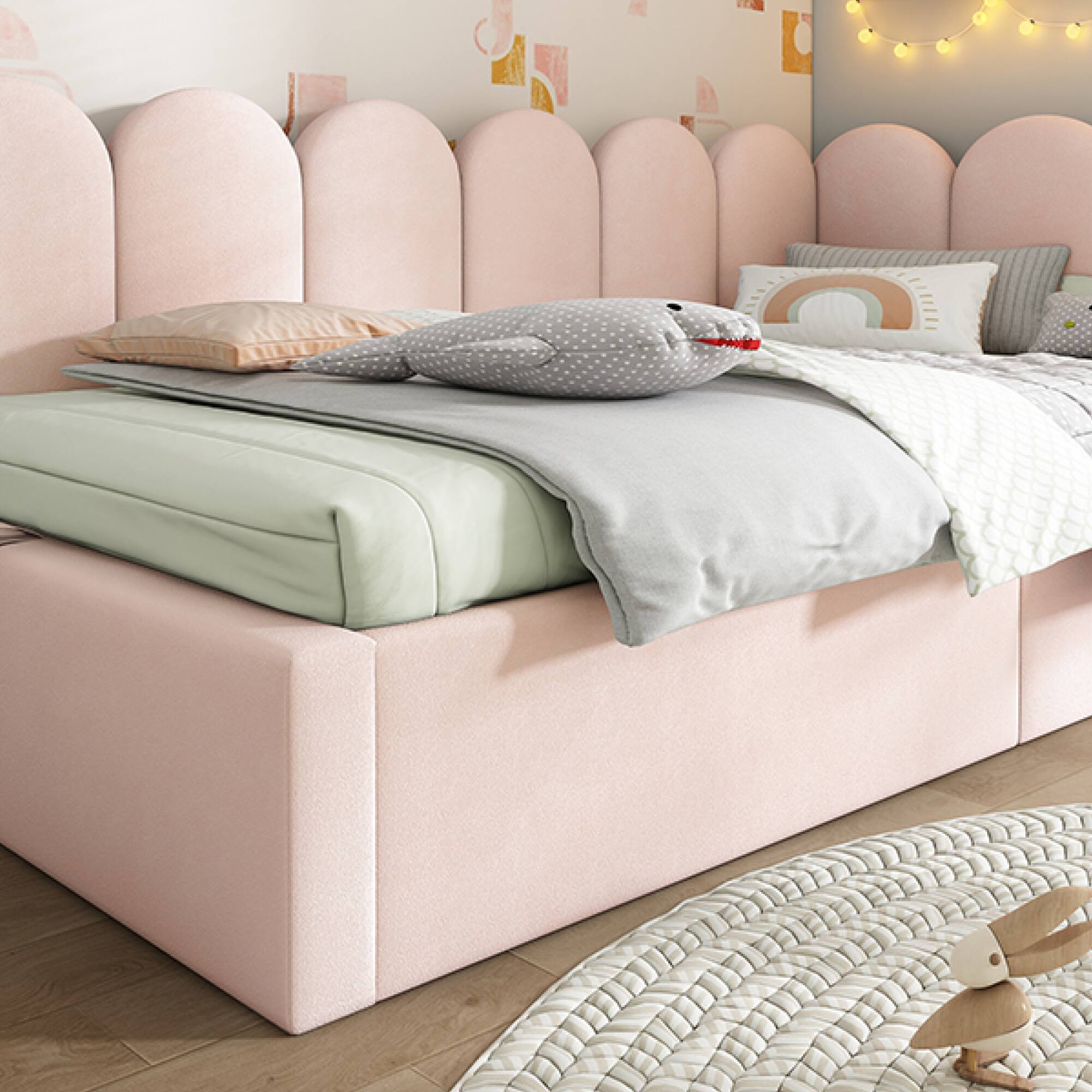 Left. GOODSILO - Upholstered Daybed with Hydraulic Storage, Twin Size Sofa Bed Frame with Metal Slats and Velvet Covering - Pink.