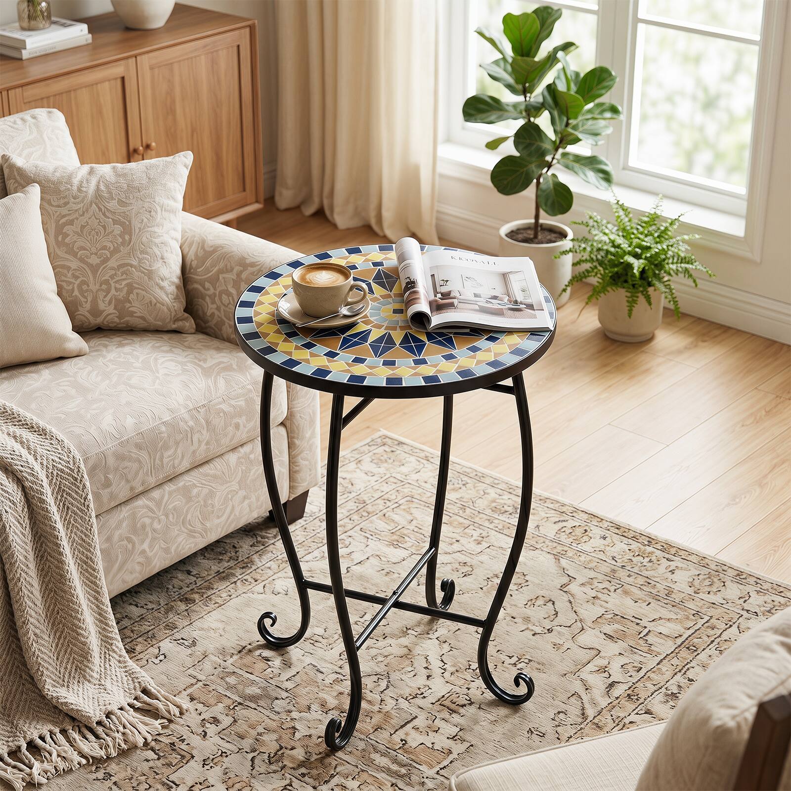 Alt View 4. Gymax - Gymax 14'' Coffee End Table Outdoor Side Table Bright Sunflower Mosaic Accent Tablee Yellow & Black - Yellow.