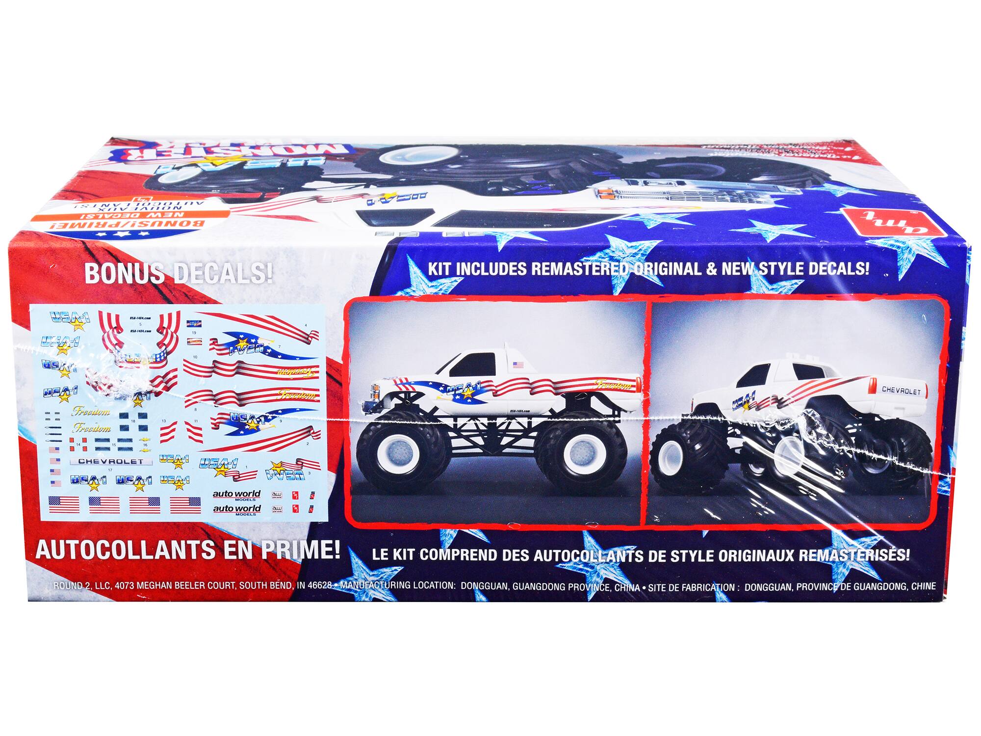 MOASPR SE NVT A0i0Or AUN ADDN DECALBI NEW BONUSI/PRIME! BONUS DECALS! VS 1p u KIT INCLUDES REMASTERED ORIGINAL & NEW STYLE DECALS! A US/ Perd Frecstem Freedem qmtene USA CHEVROLET CHEVHOLET HEN ER DNAT BSAC CanS BVS auto world auto world MS AUTOCOLLANTS EN PRIME! LE KIT COMPREND DES AUTOCOLLANTS DE STYLE ORIGINAUX REMASTERISES! HOUND 2 LLC, 4073 MEGHAN BEELER COURT, SOUTH BEND, IN 46628 MANUFACTURING LOCATION: DONGGUAN, GUANGDONG PROVINCE. CRINA SITE DE FABRICATION DONGGUAN, PROVINCI DE GUANGDONG, CHINE