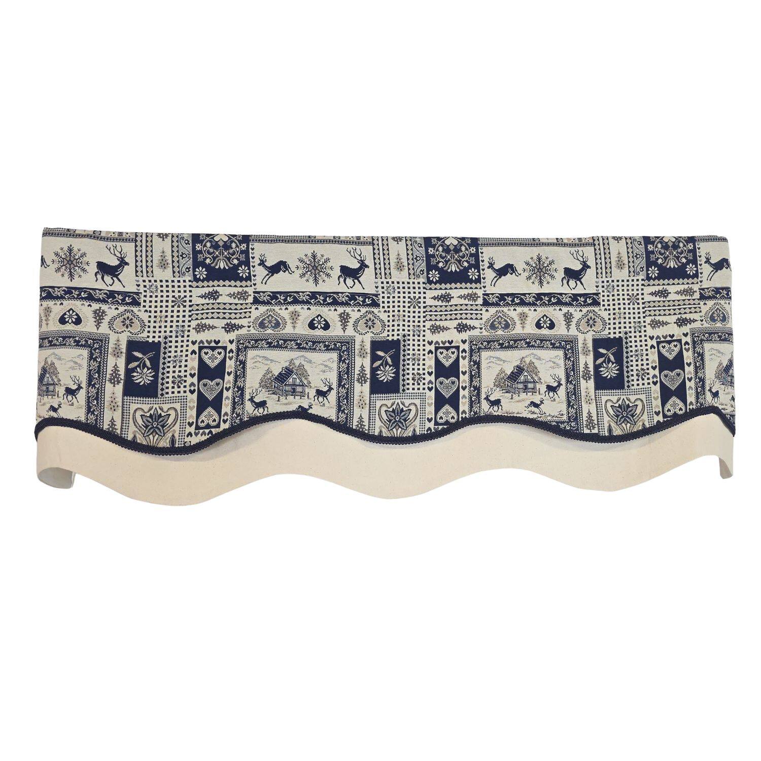 Left. RLF Home - RLF Home 100% Cotton Lakewood Trimmed Glory Lined Window Valance 50" x 17" Ivory - Ivory.